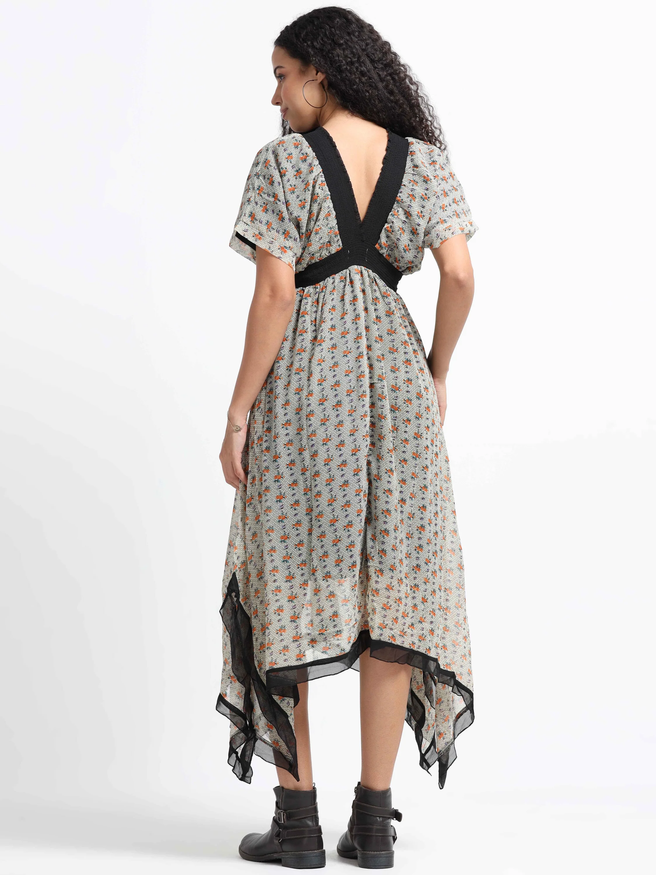 Women Printed Flared High Low Dress - Image 4