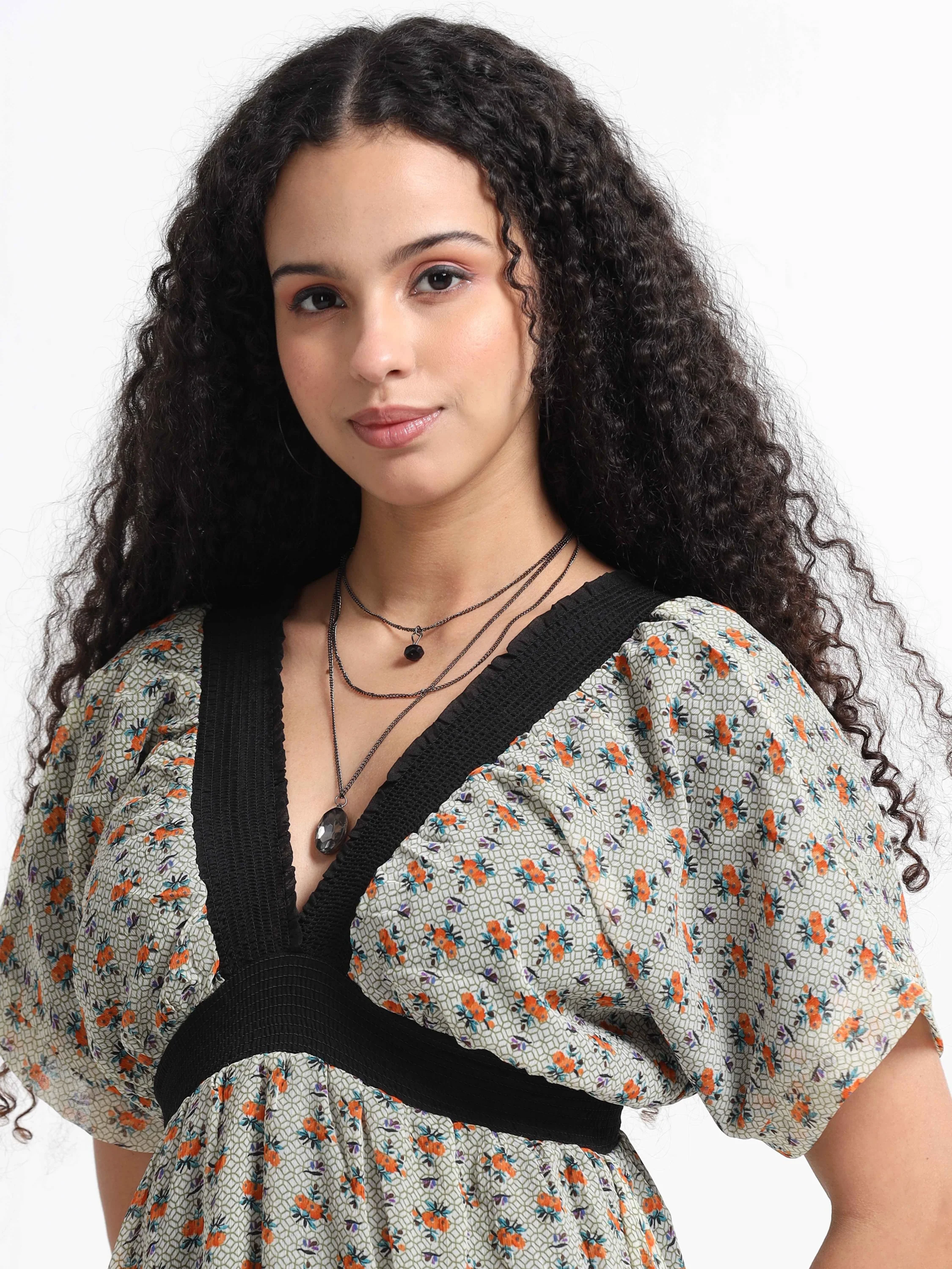 Women Printed Flared High Low Dress - Image 5