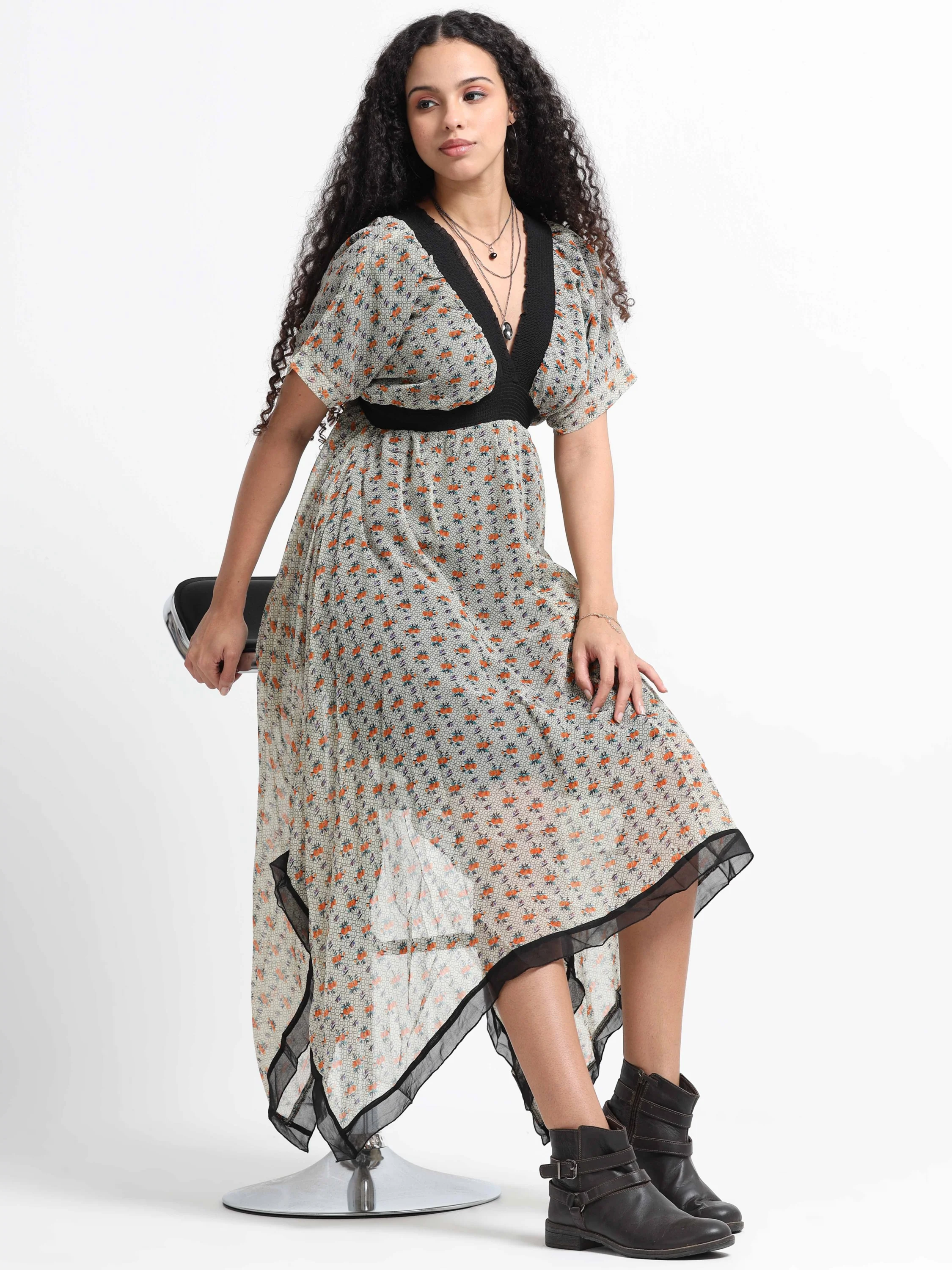 Women Printed Flared High Low Dress - Image 6