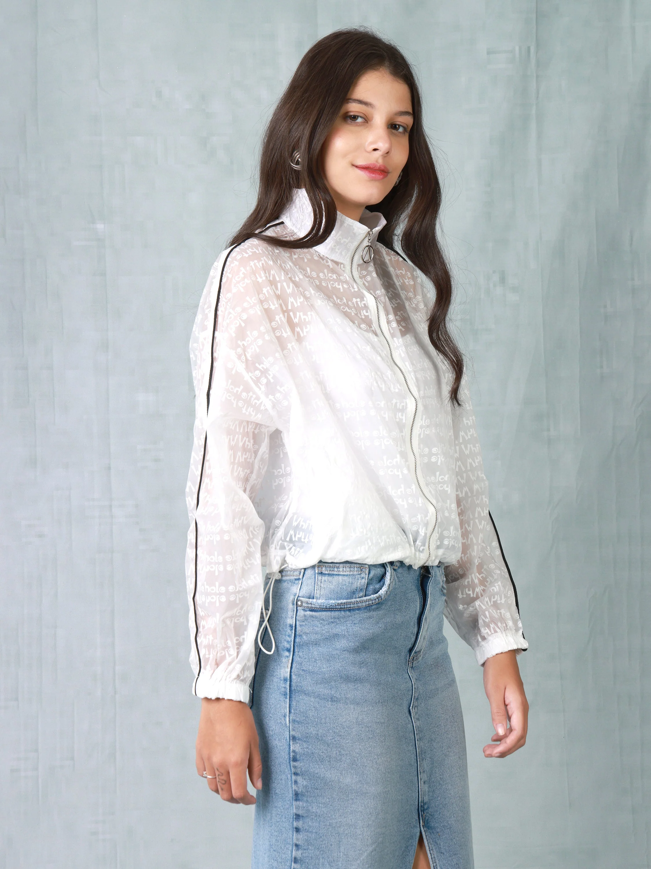 Women White Printed Parachute Jacket - Image 3