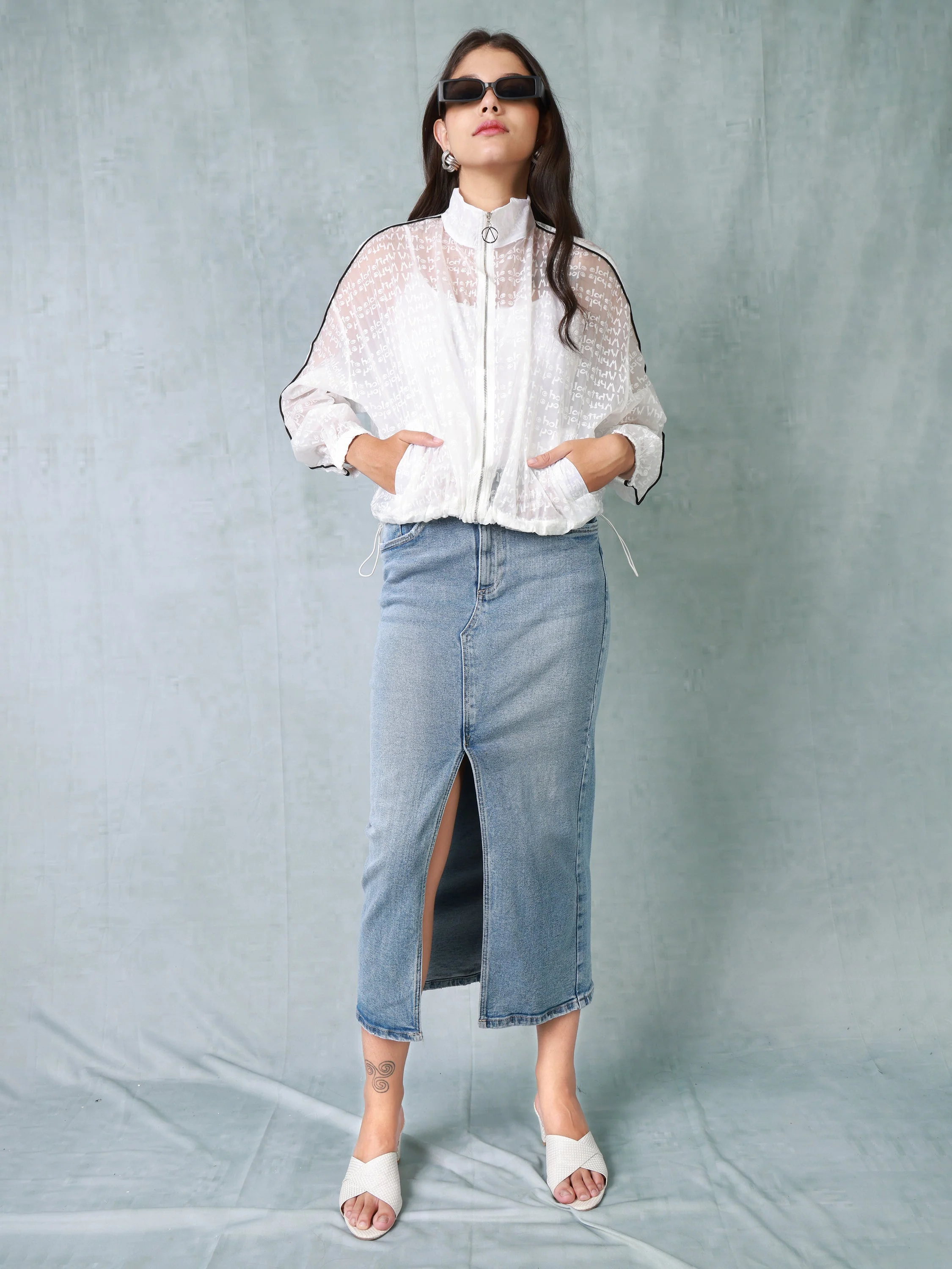 Women White Printed Parachute Jacket - Image 5