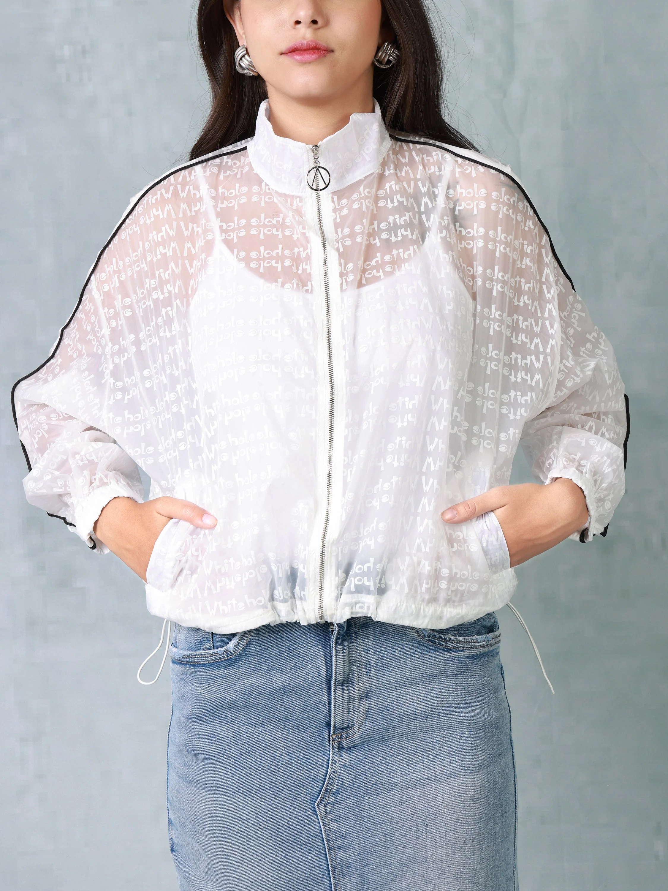 Women White Printed Parachute Jacket - Image 6
