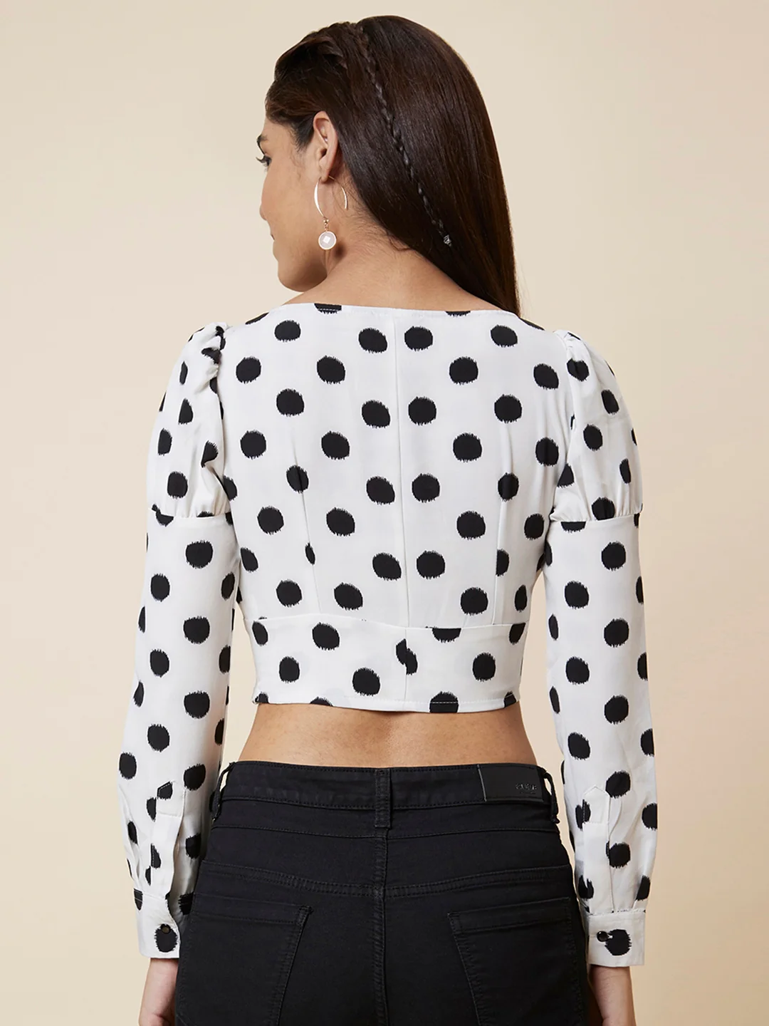 Women White Printed Square Neck Bralette Crop Top - Image 3
