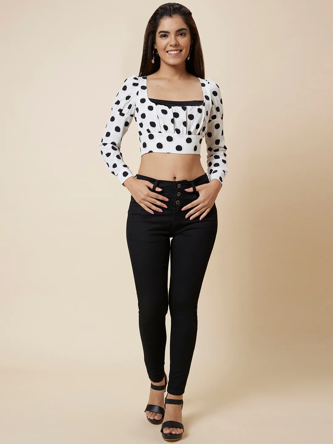 Women White Printed Square Neck Bralette Crop Top - Image 6