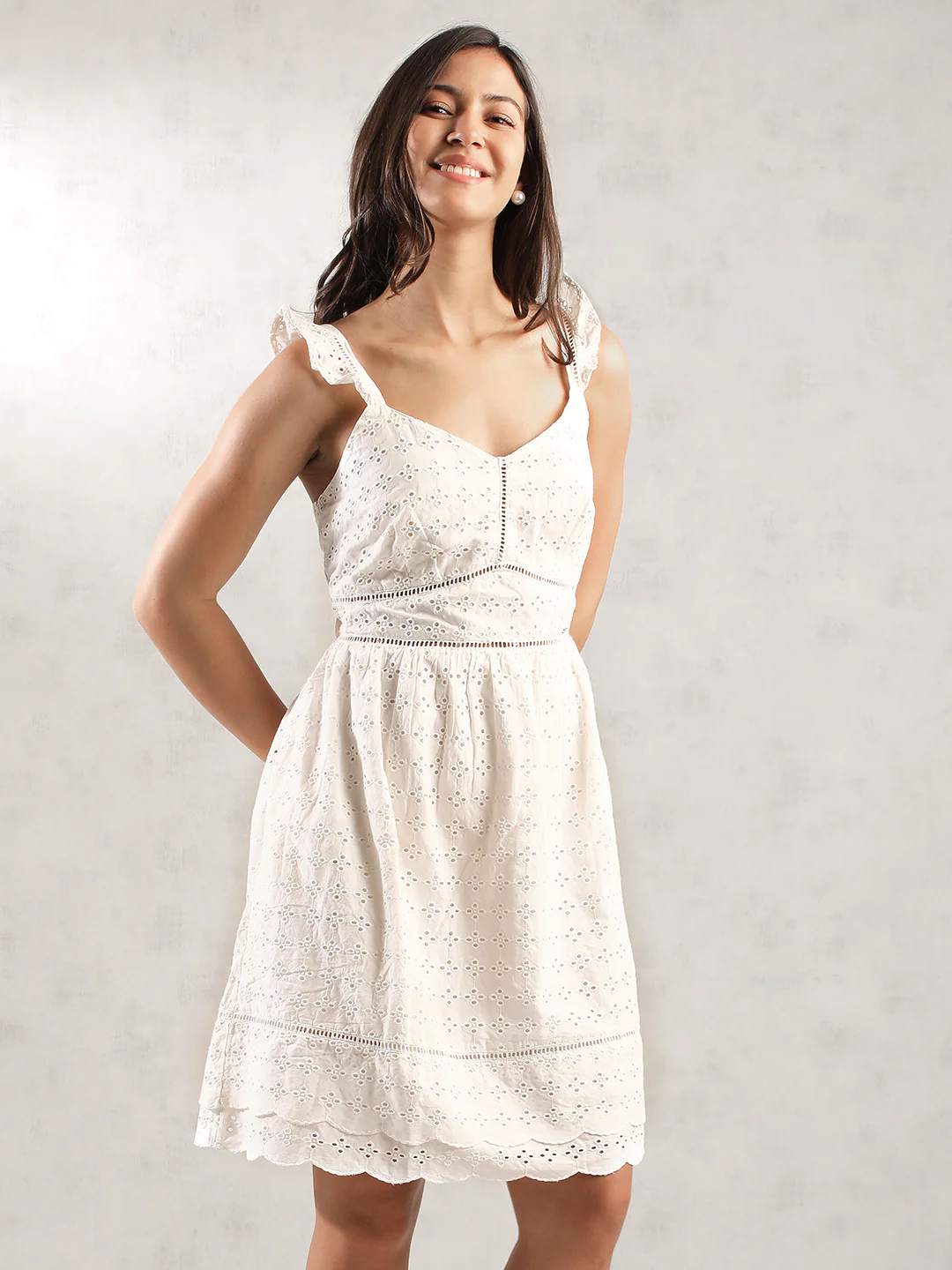 Women White Chic Schiffli Dress - Image 4
