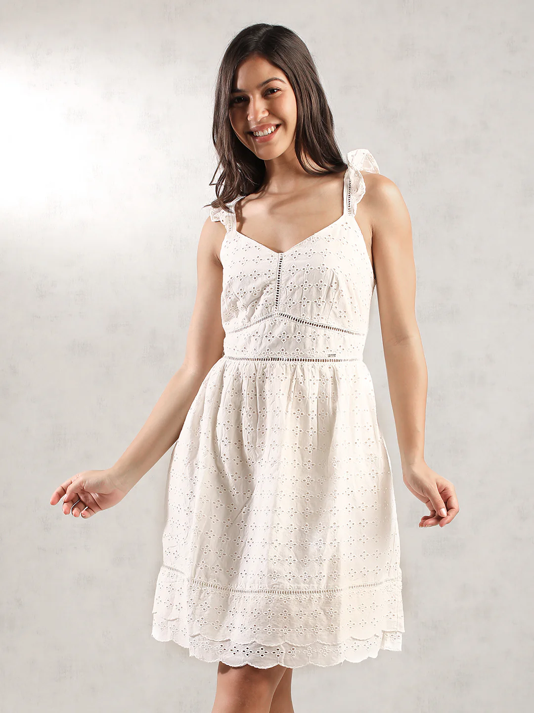 Women White Chic Schiffli Dress - Image 5
