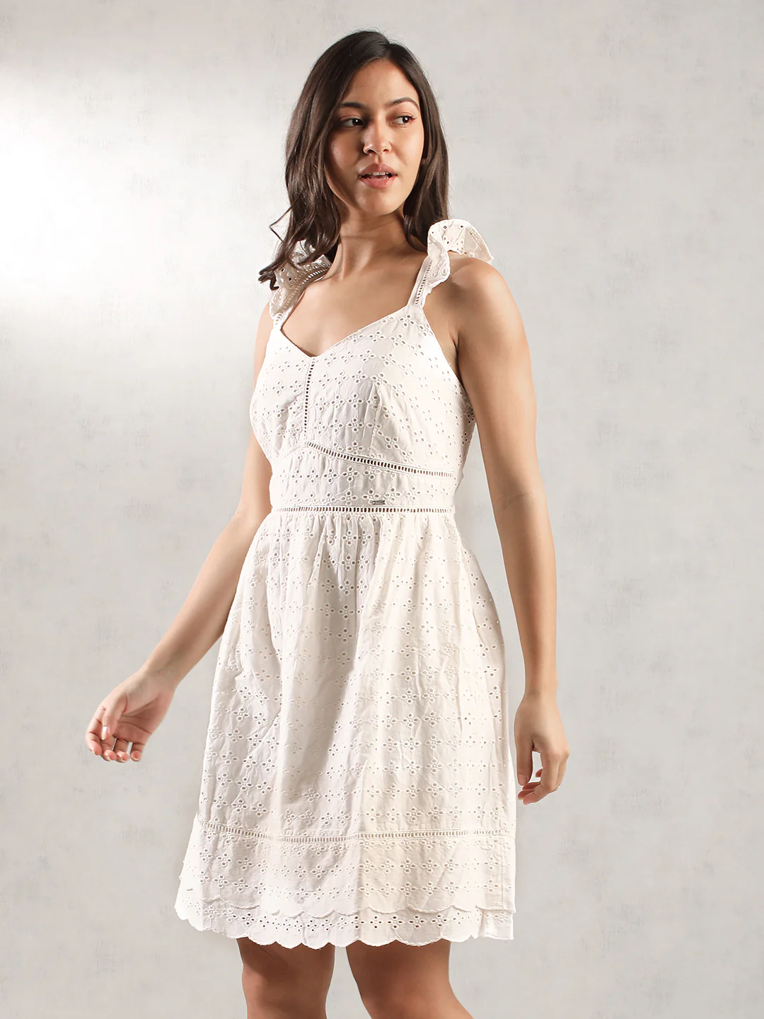 Women White Chic Schiffli Dress - Image 6