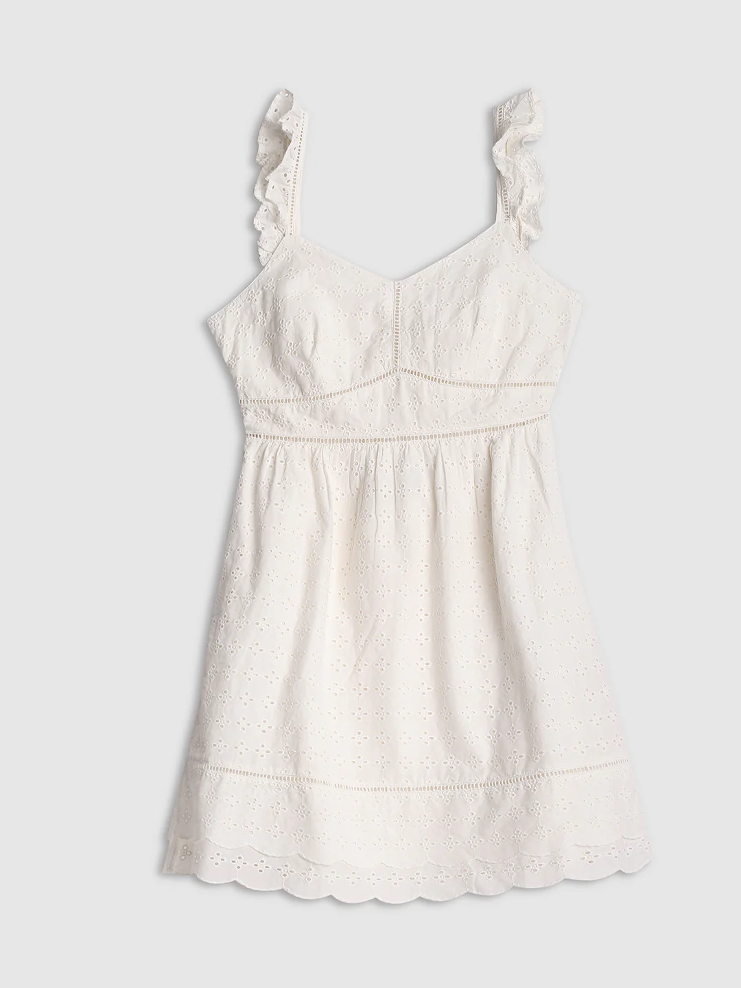 Women White Chic Schiffli Dress - Image 7