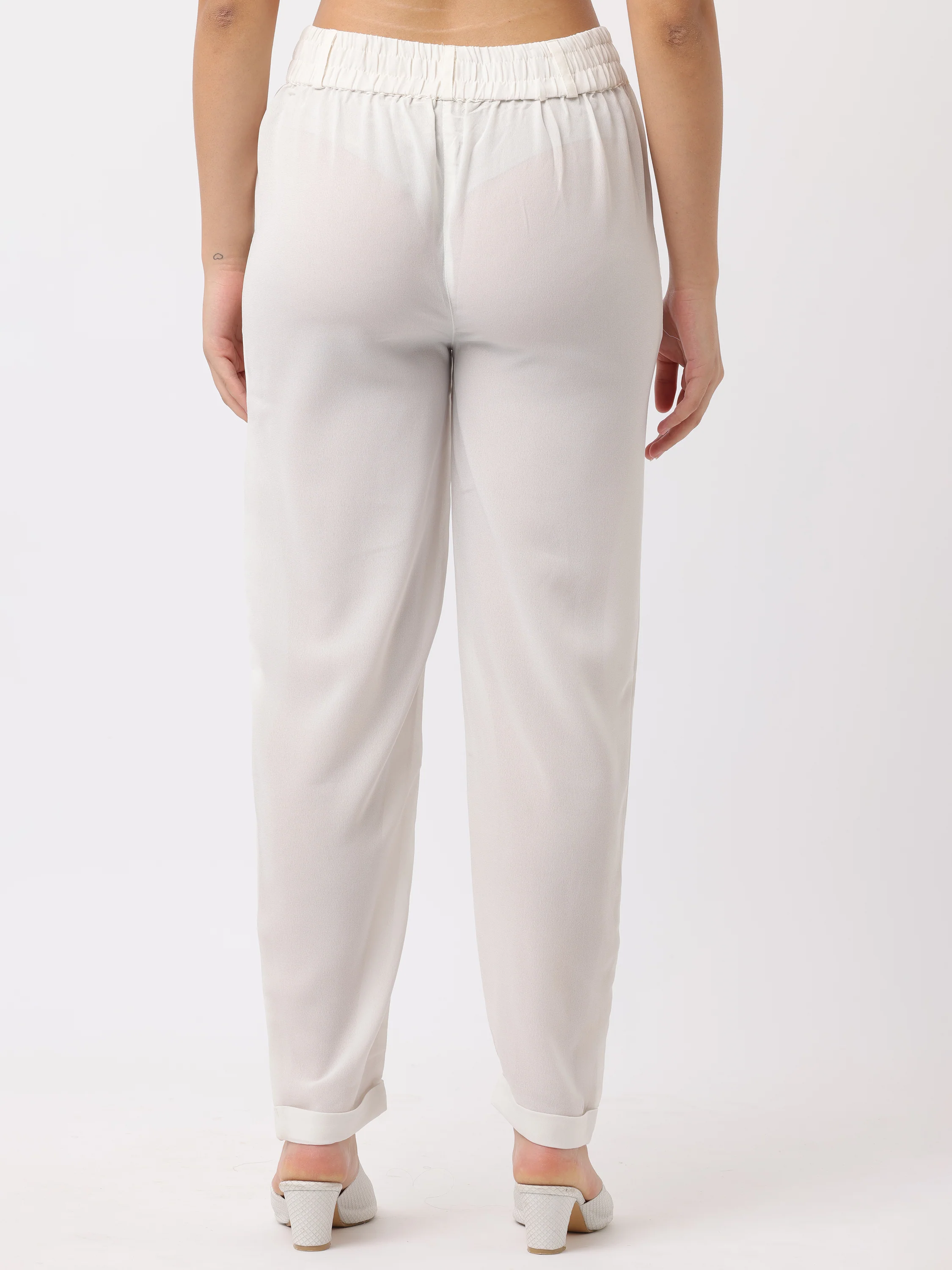 Women White Regular Fit Georgette Pants - Image 3