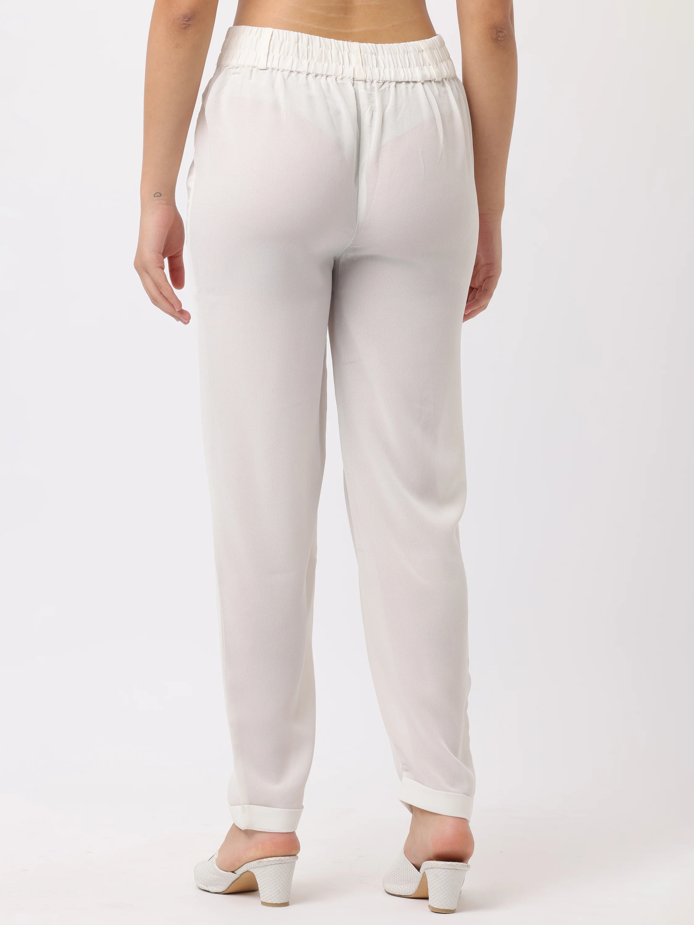Women White Regular Fit Georgette Pants - Image 4