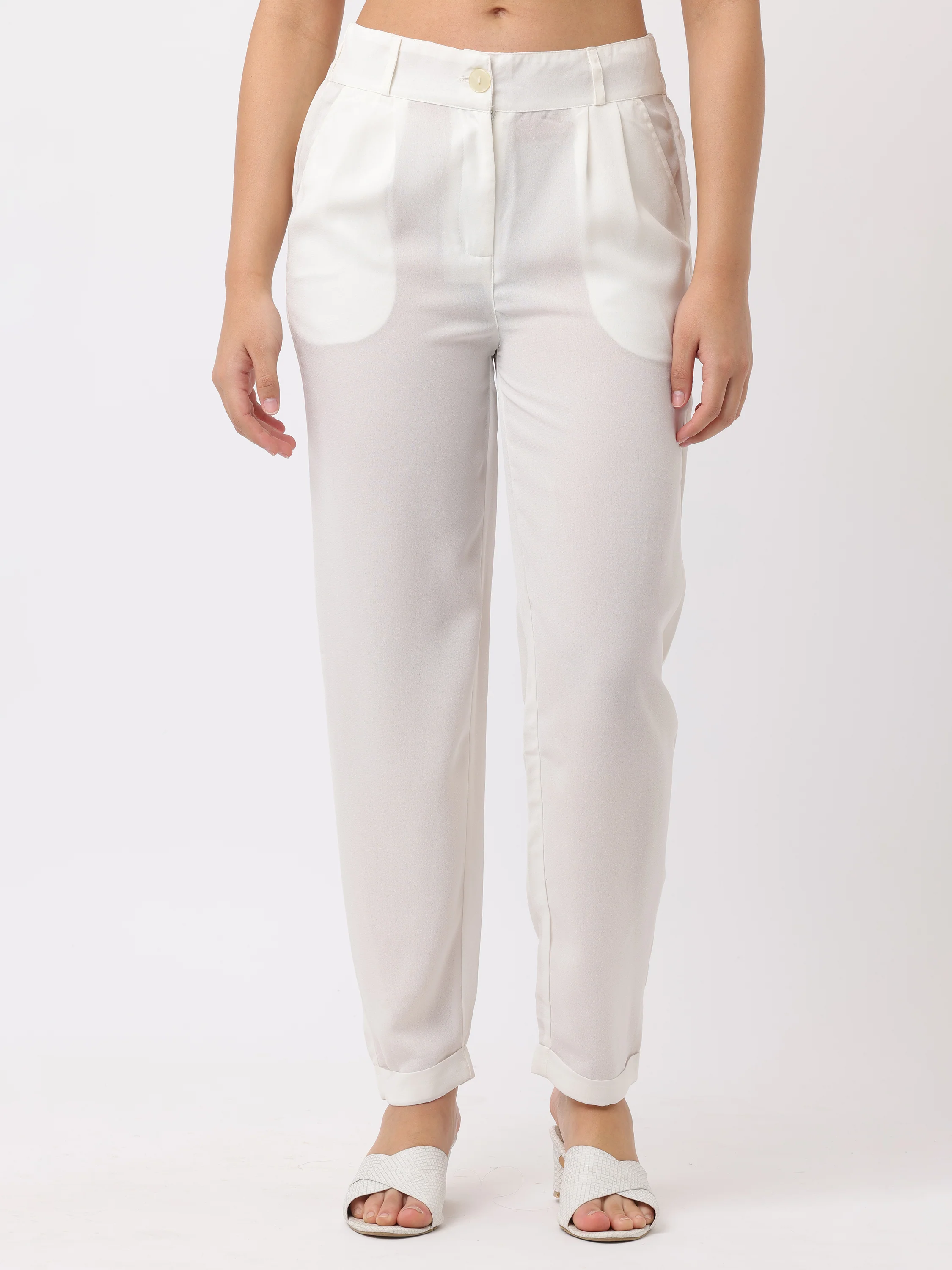 Women White Regular Fit Georgette Pants - Image 5