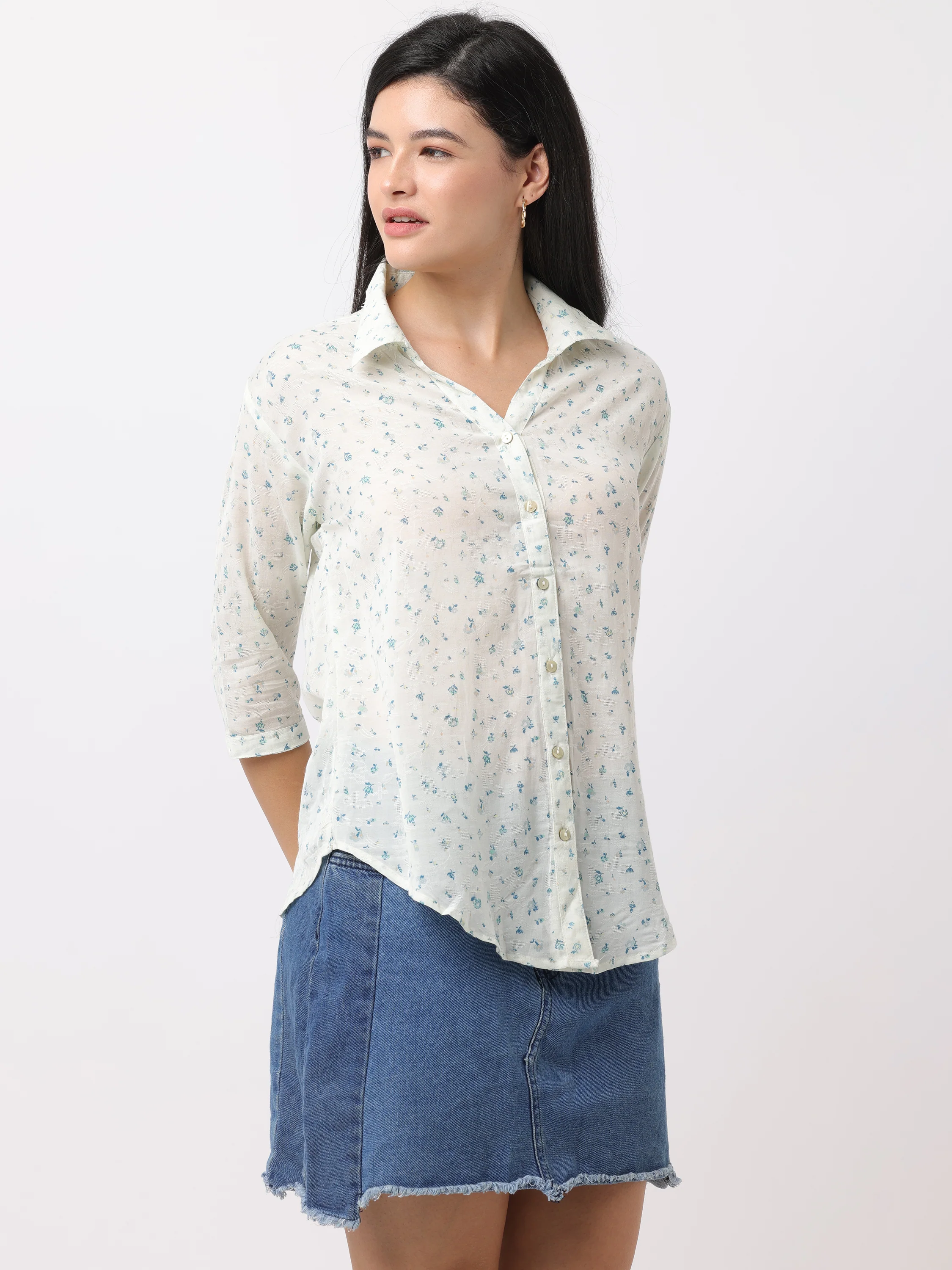 Women White Regular Fit Printed Shirt - Image 5