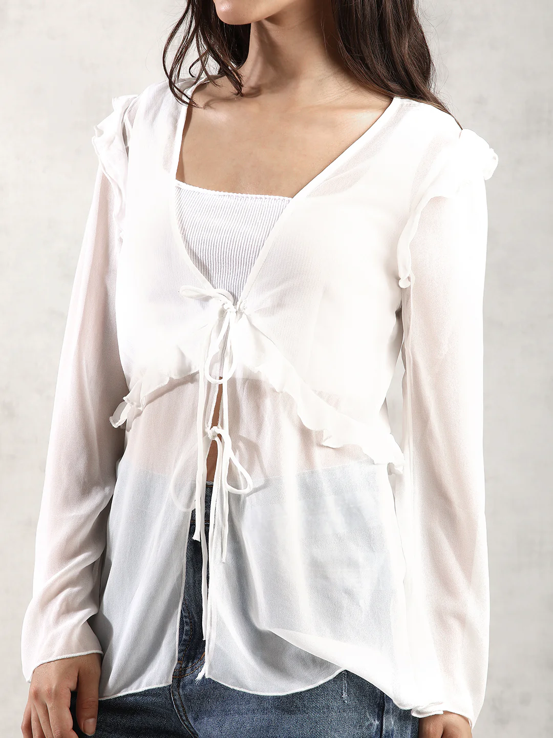 Women White Front Tie Up Top - Image 4