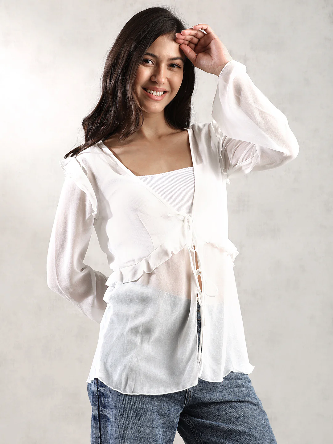 Women White Front Tie Up Top - Image 6