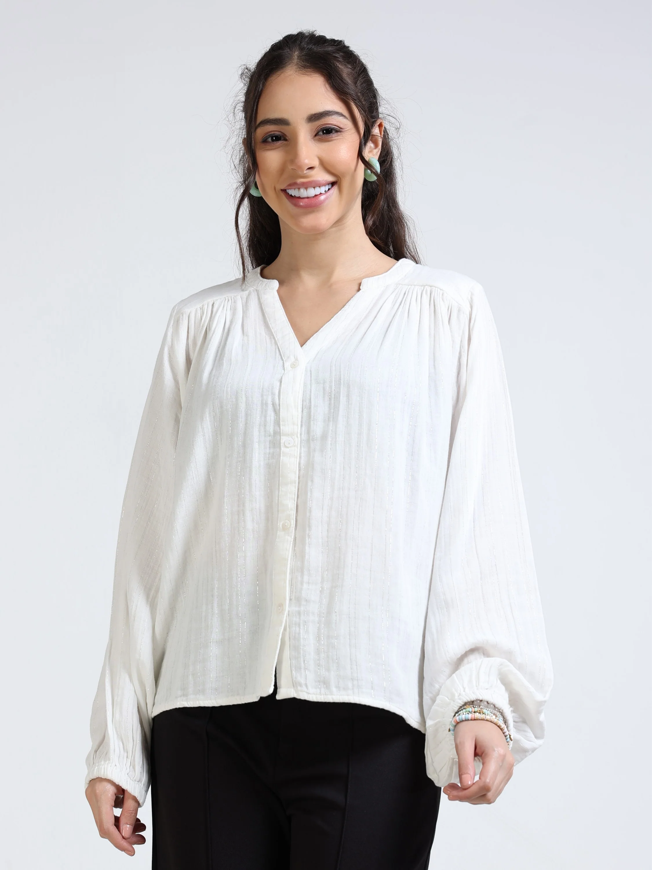 Women Lurex Blend Relaxed Top - Image 2
