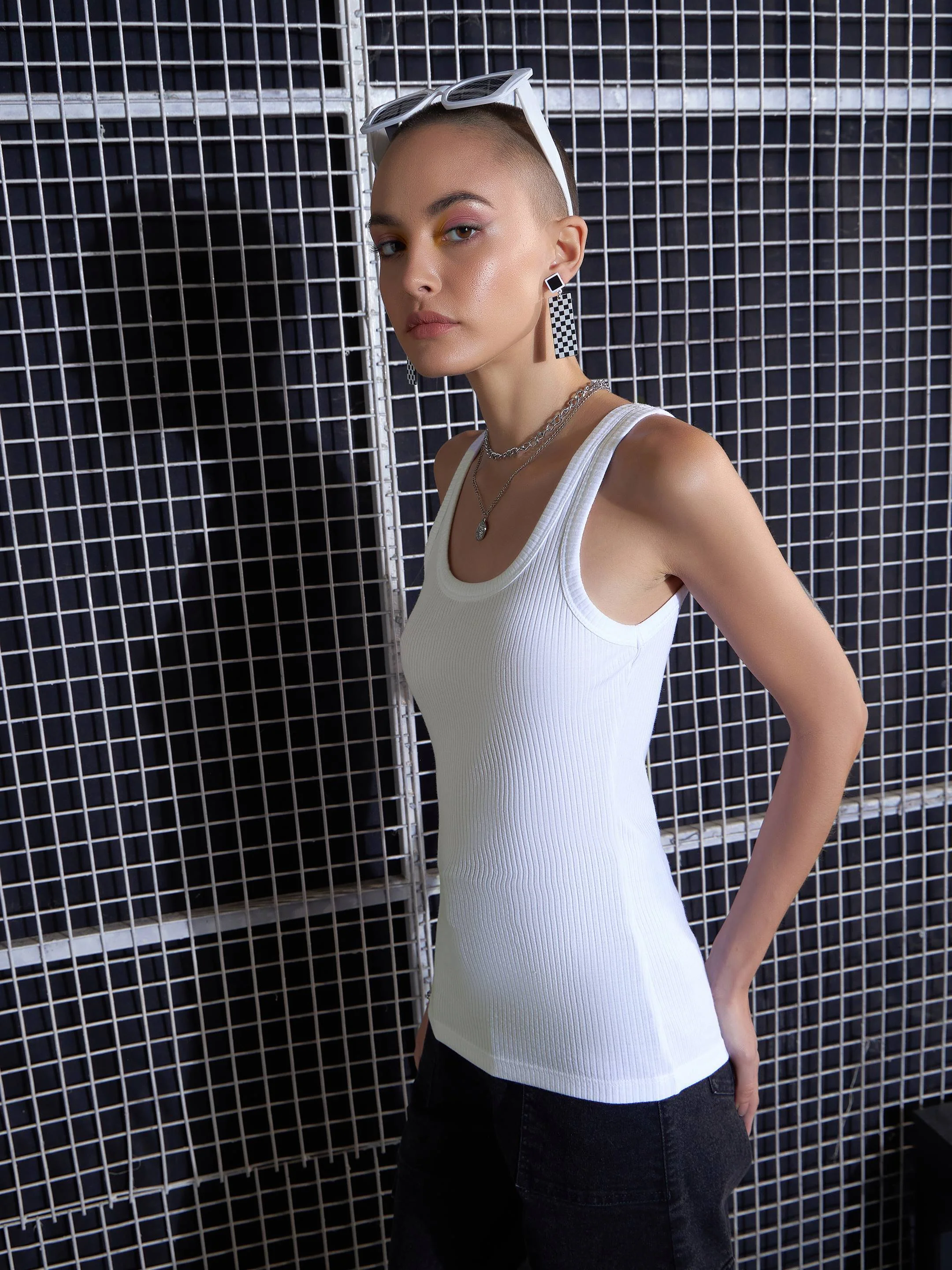 Women White Rib Sleeveless Camisole - Image 4
