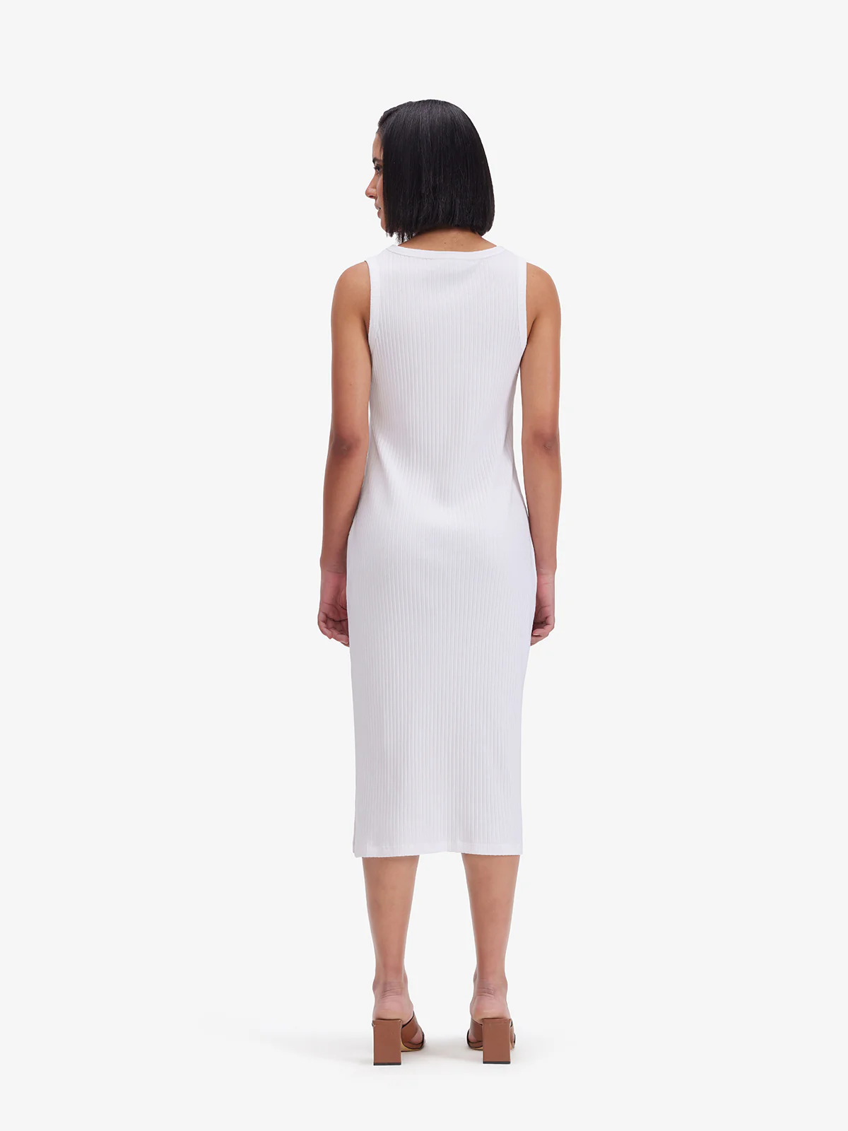 Women White Ribbed Side Slit Midi Dress - Image 2