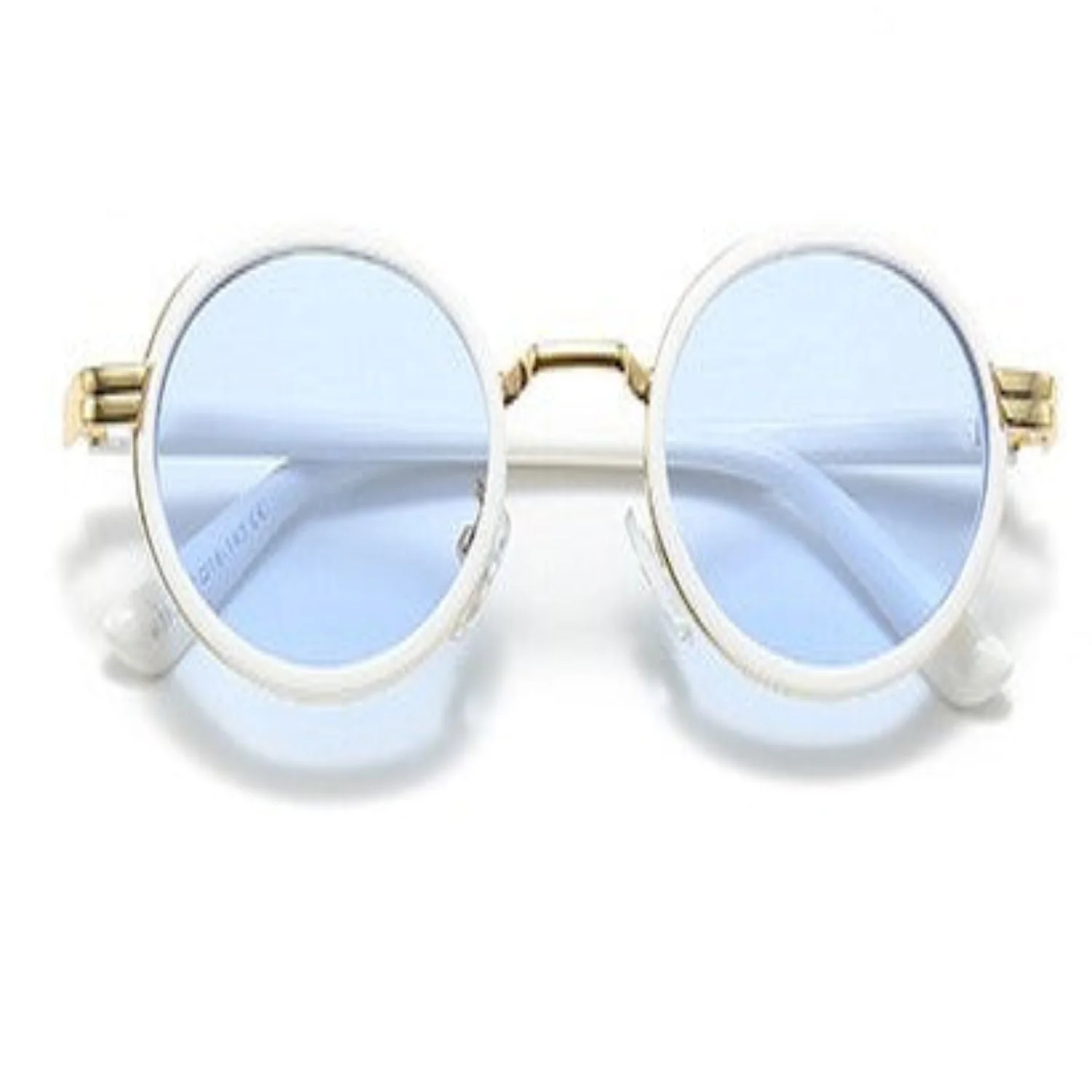 Women White Round Blue Sunglasses - Image 2