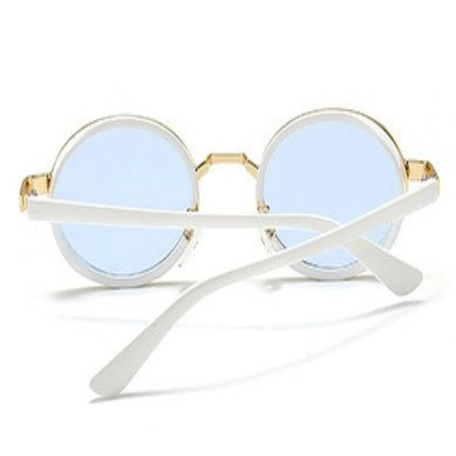 Women White Round Blue Sunglasses - Image 3