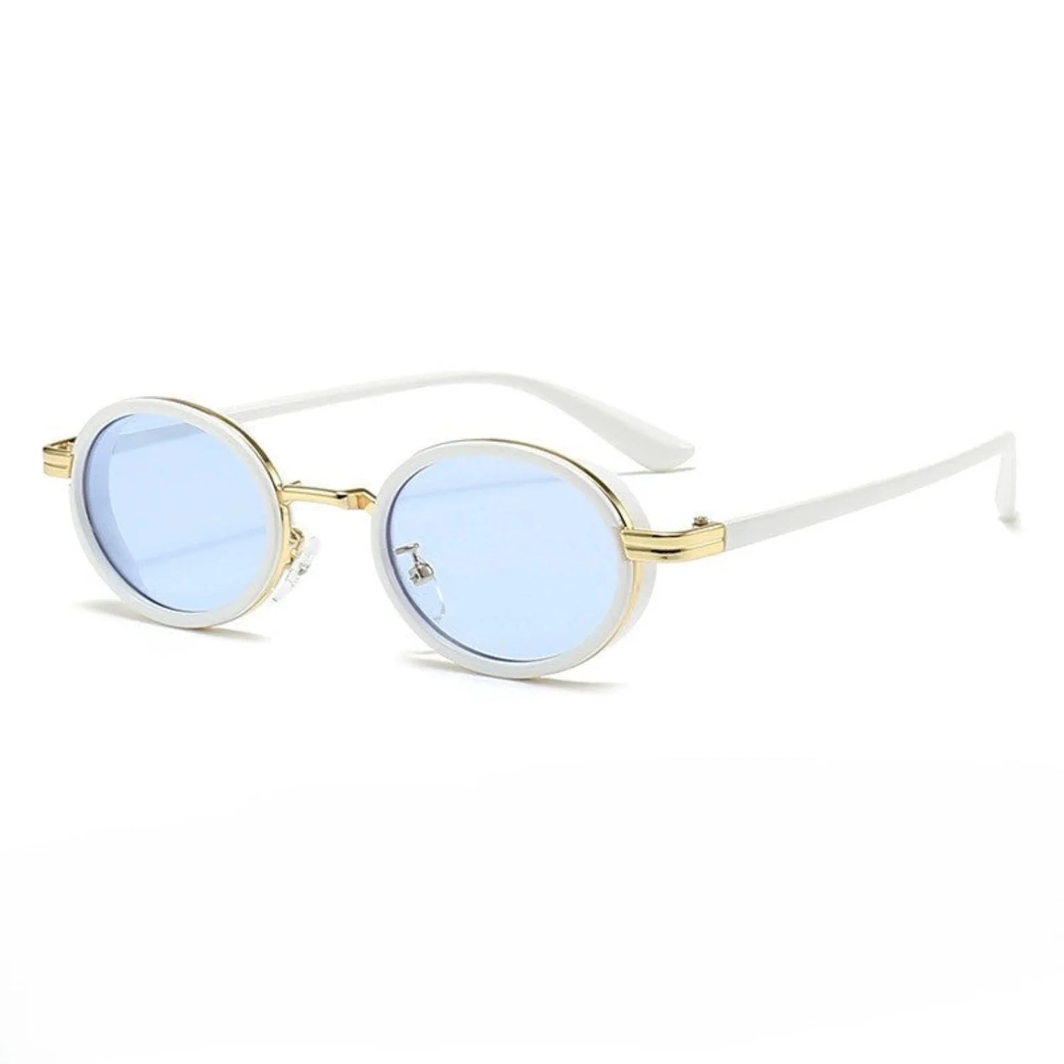 Women White Round Blue Sunglasses - Image 4