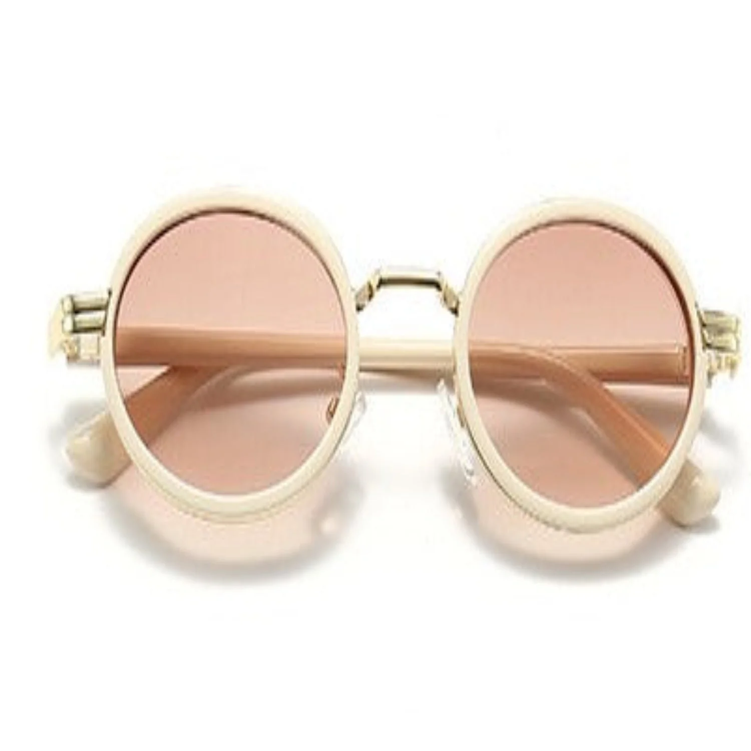 Women White Round Brown Sunglasses - Image 2