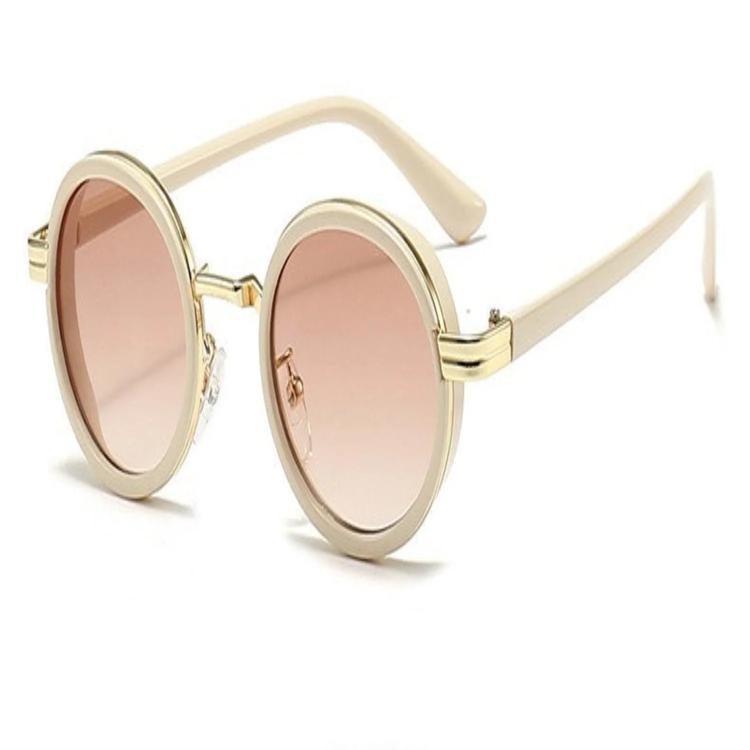 Women White Round Brown Sunglasses - Image 3