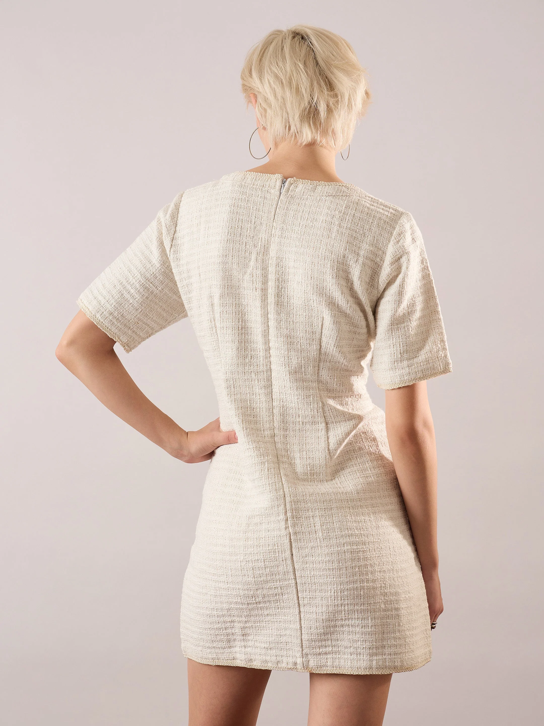 Women White Round Neck Short Dress - Image 5