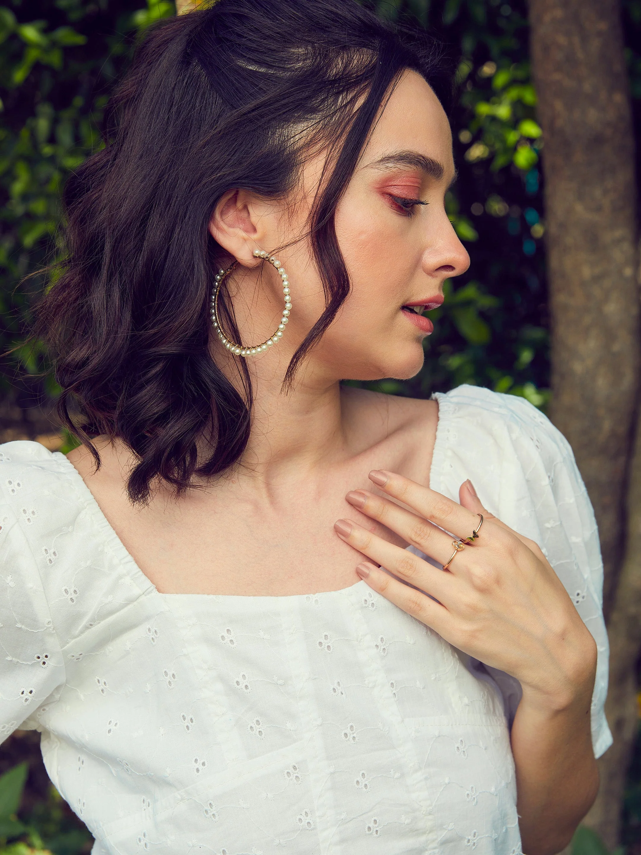Women White Schiffli Square Neck Smoked Top - Image 4