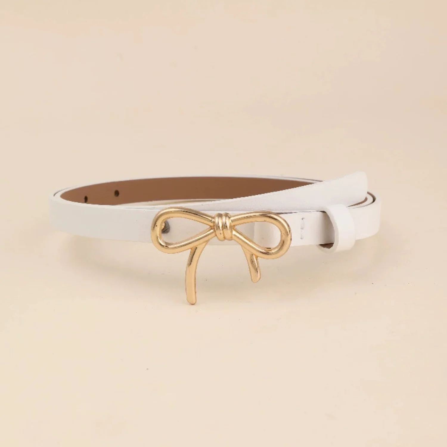 Women White Sculptural Gold Hook Belt