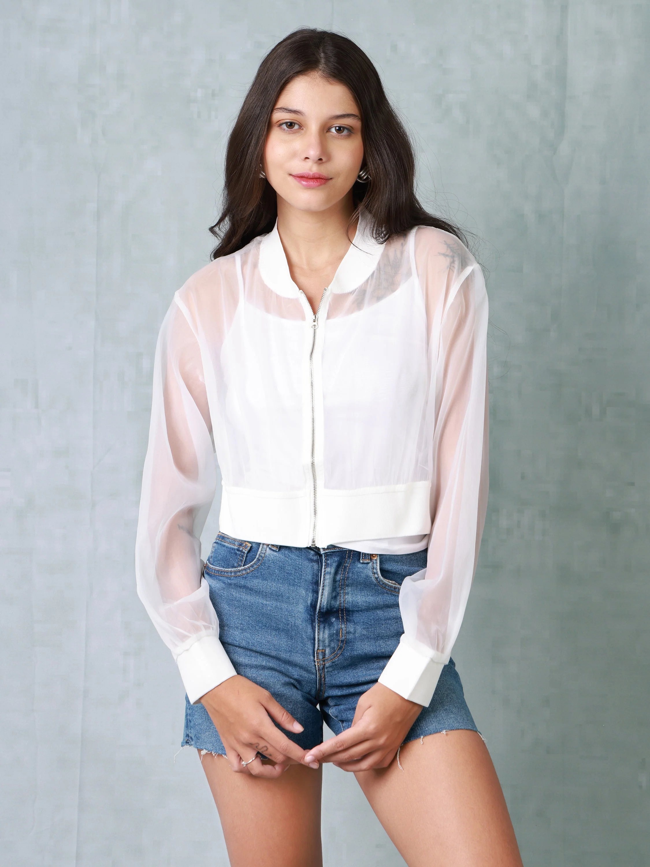 Women White See Through Jacket - Image 3