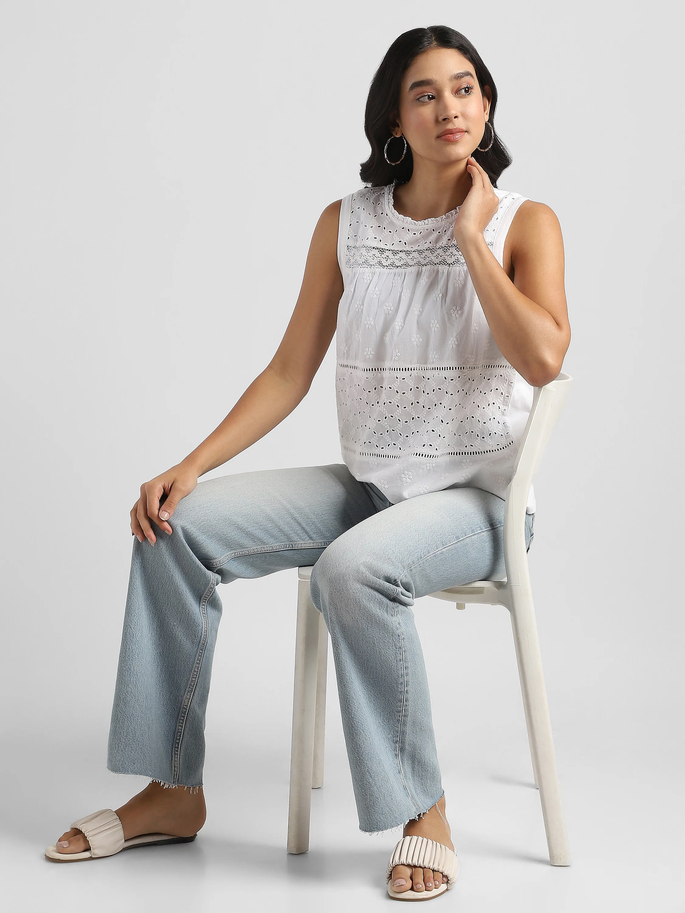 Women Cotton White Shiffli Embroidered Top - Image 4