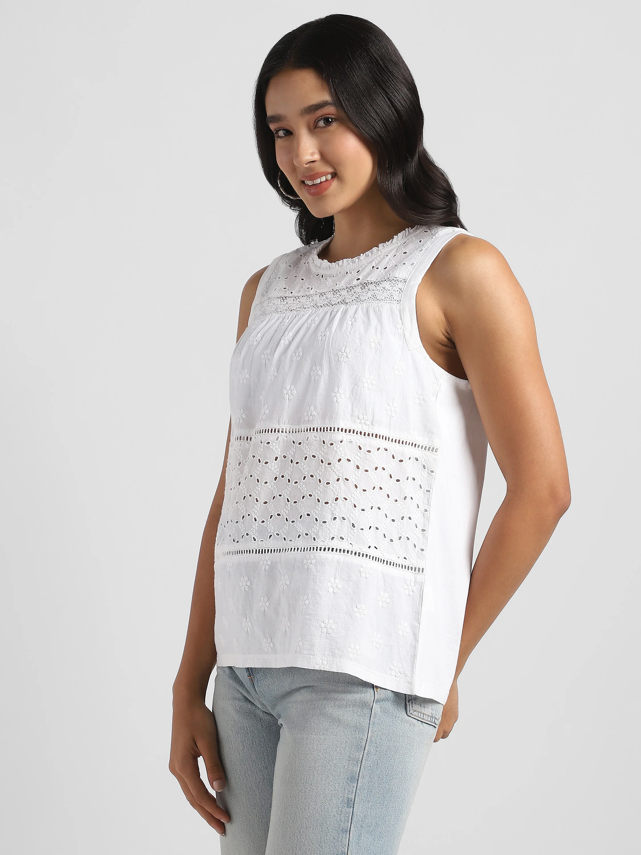 Women Cotton White Shiffli Embroidered Top - Image 5