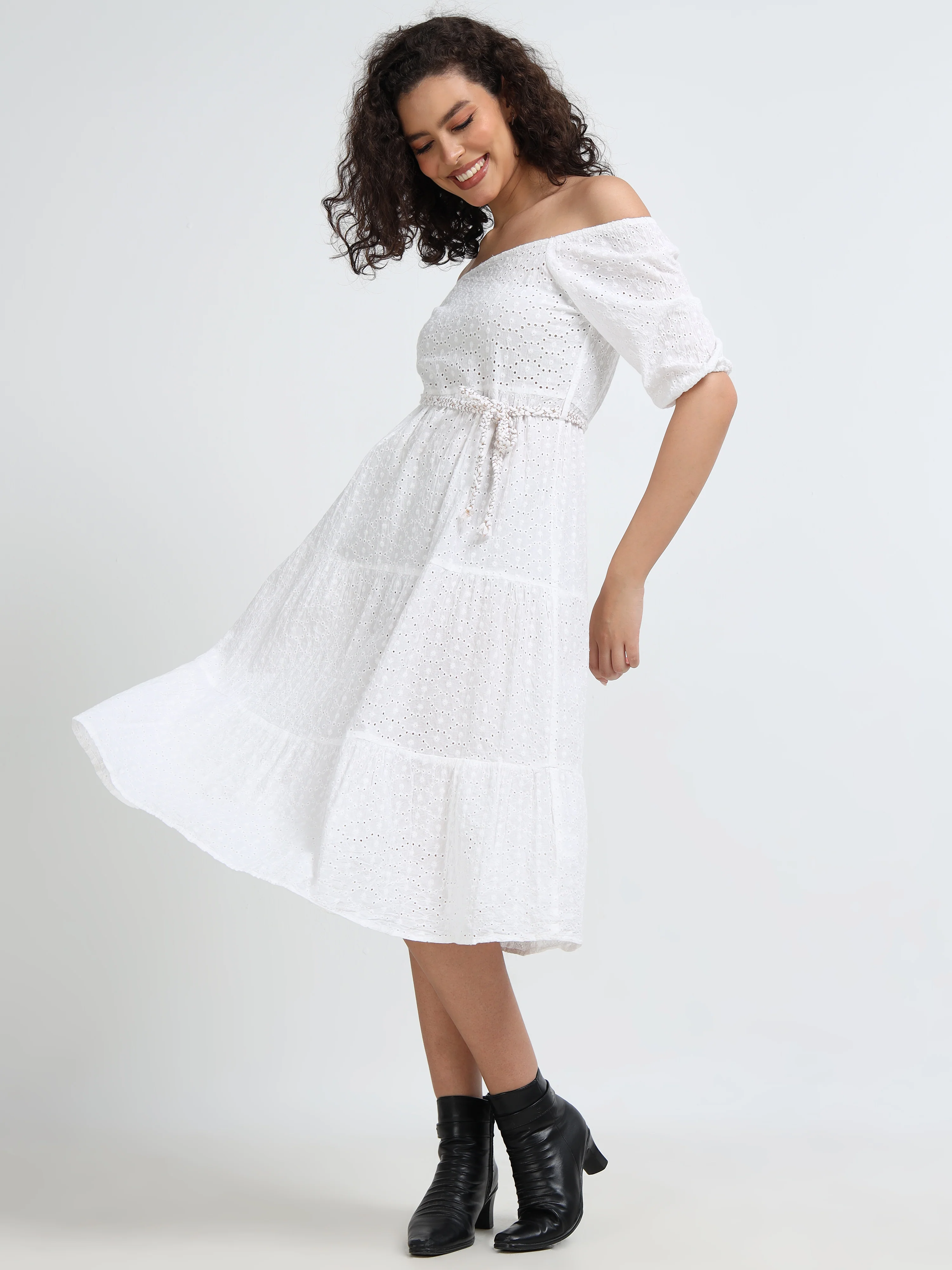 Women Schiffli Fit & Flare Dress - Image 2