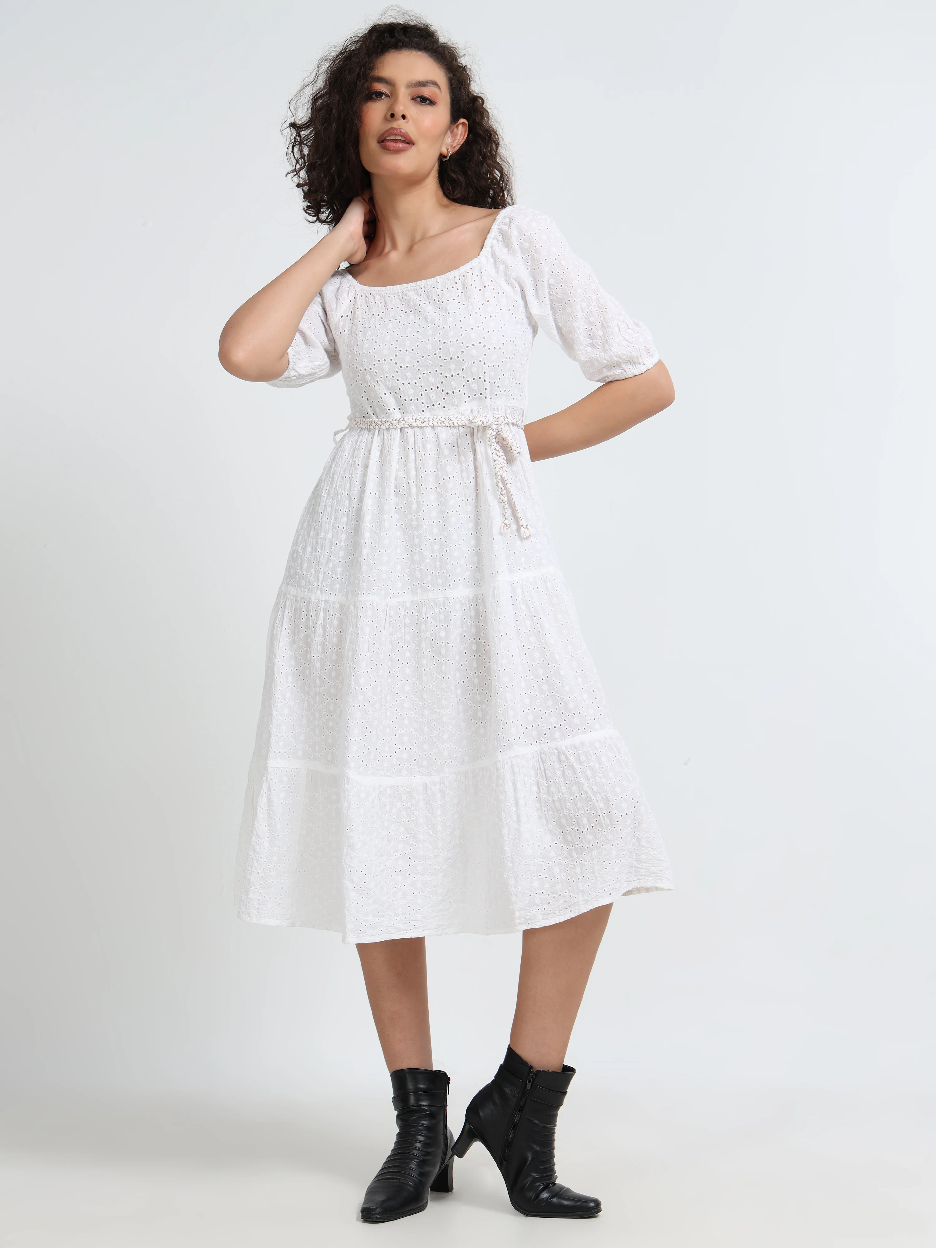 Women Schiffli Fit & Flare Dress - Image 3