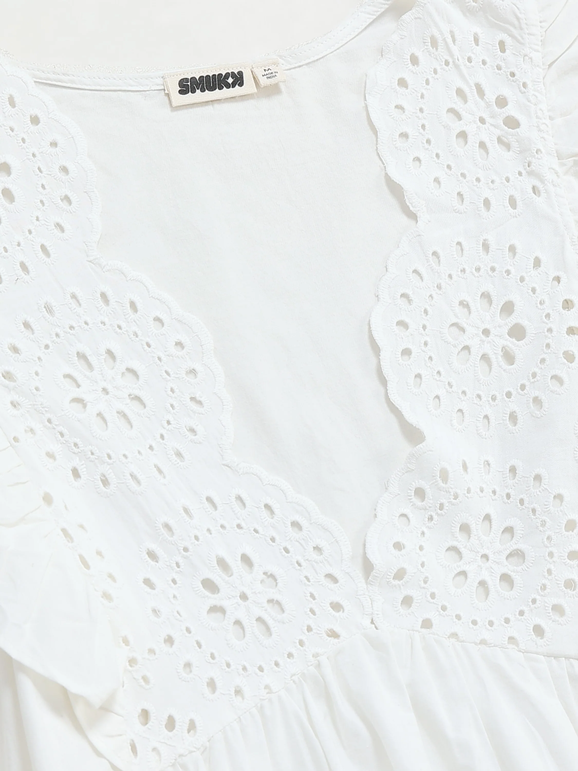 Women White Schiffli Flared Dress - Image 7