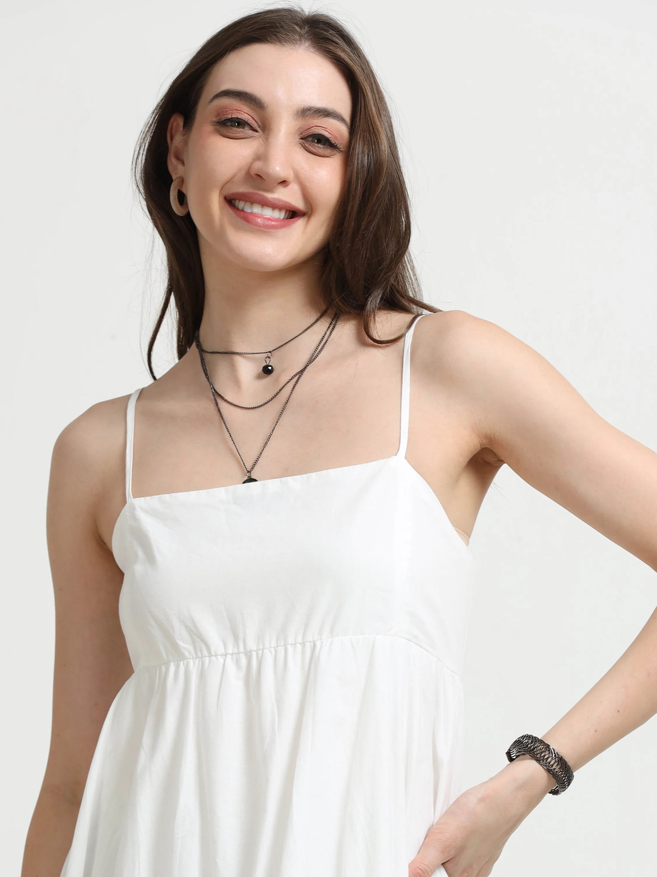 Women White Schiffli Hem flared Dress - Image 4