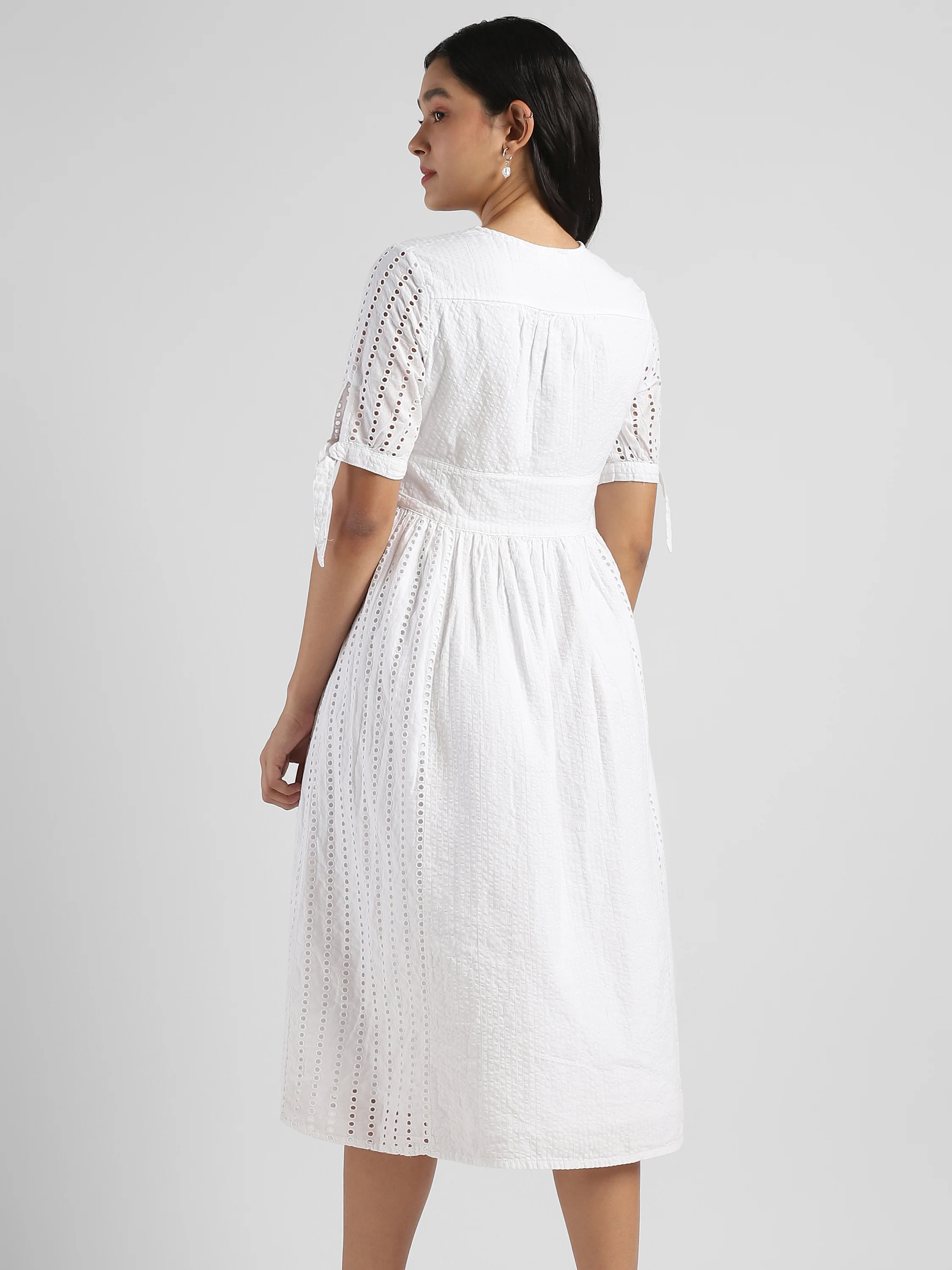 Women White Shiffli Midi Dress - Image 2