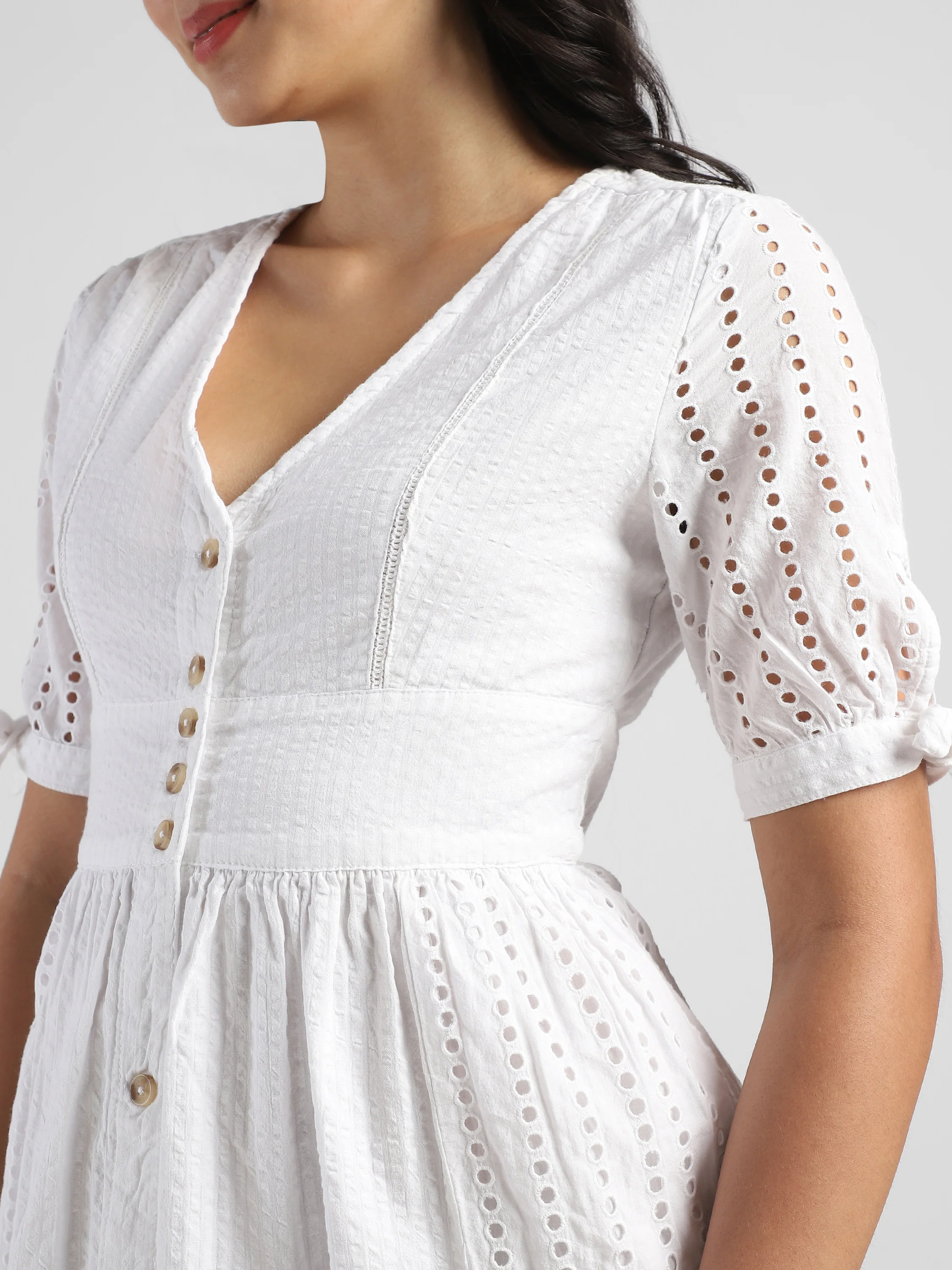 Women White Shiffli Midi Dress - Image 5