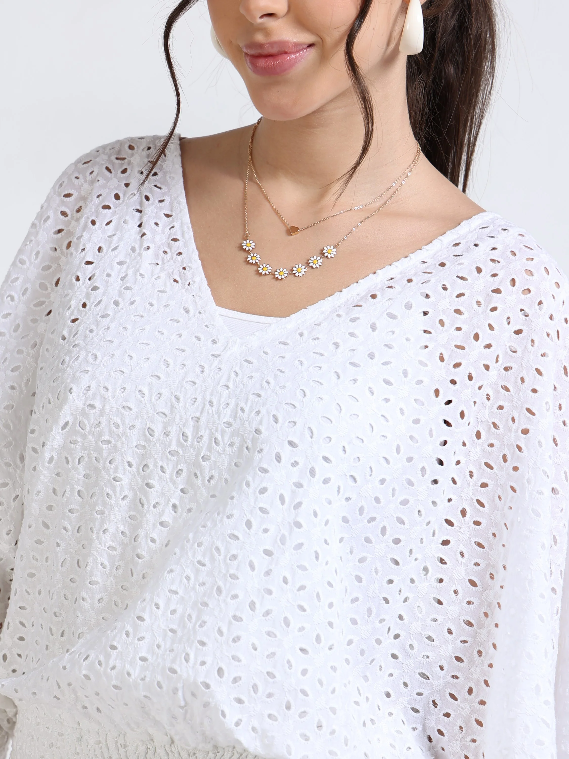 Women White Schiffli Mini Dress - Image 3
