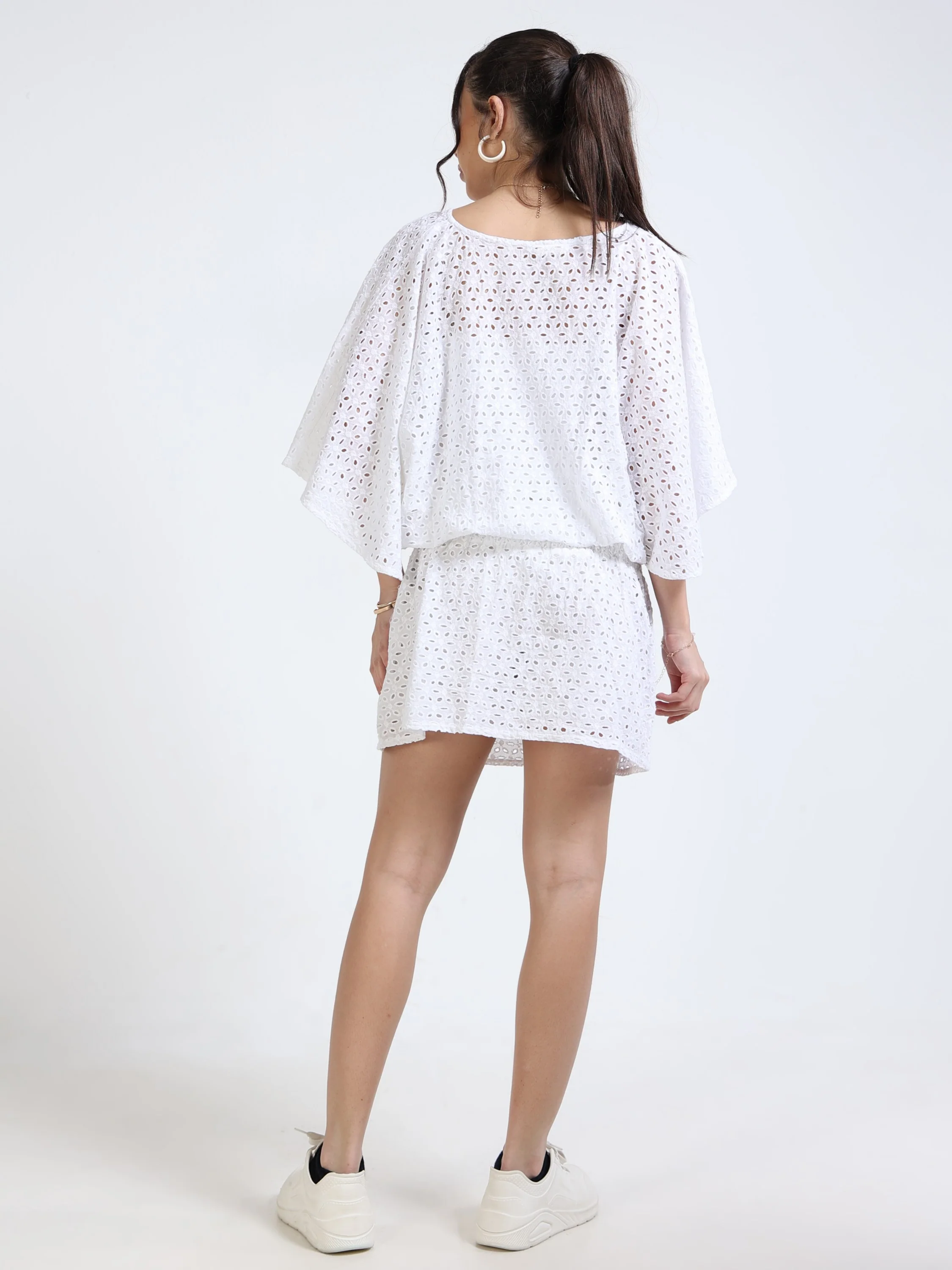 Women White Schiffli Mini Dress - Image 4