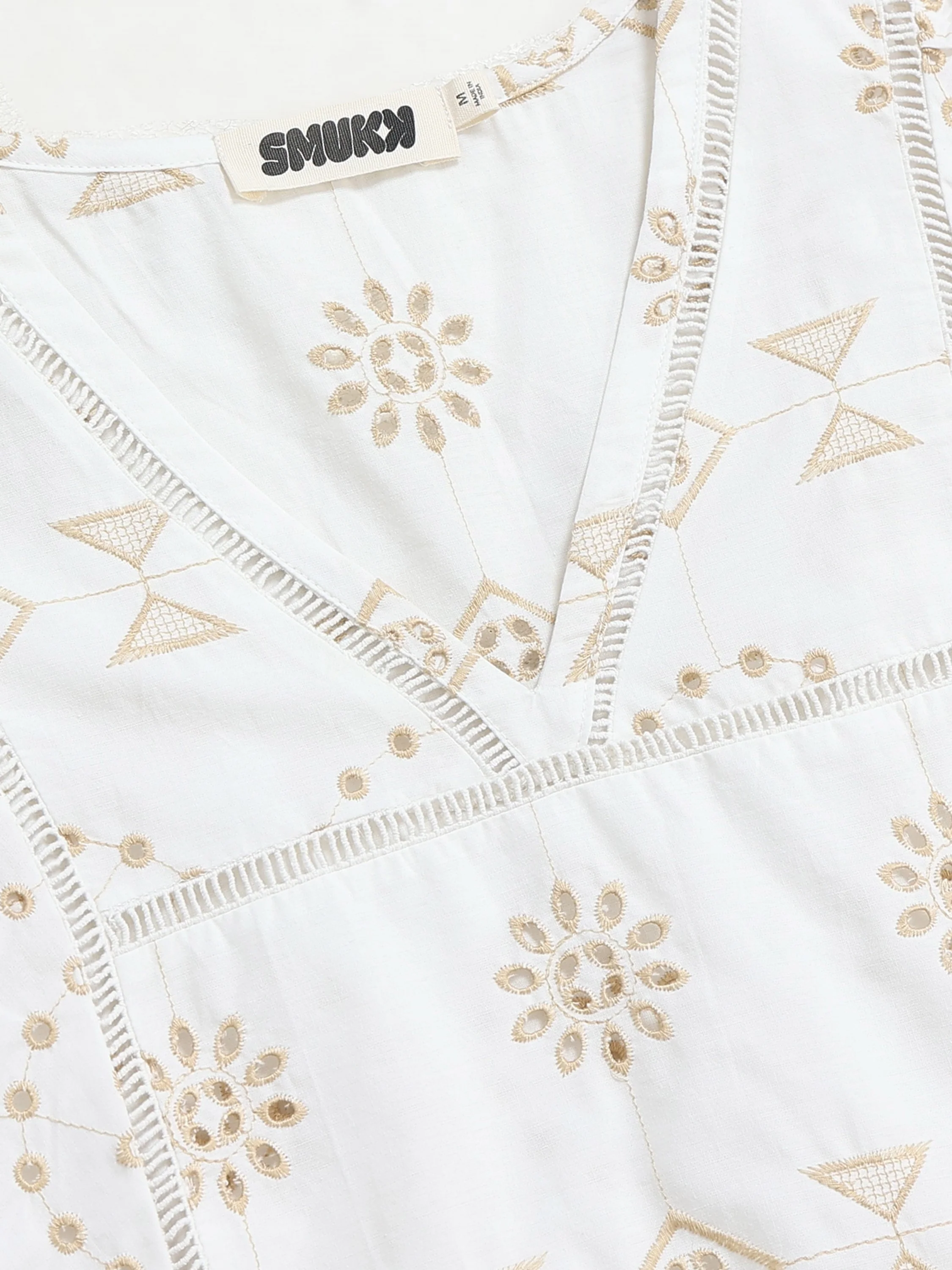 Women White Schiffli Scalloped Top - Image 7