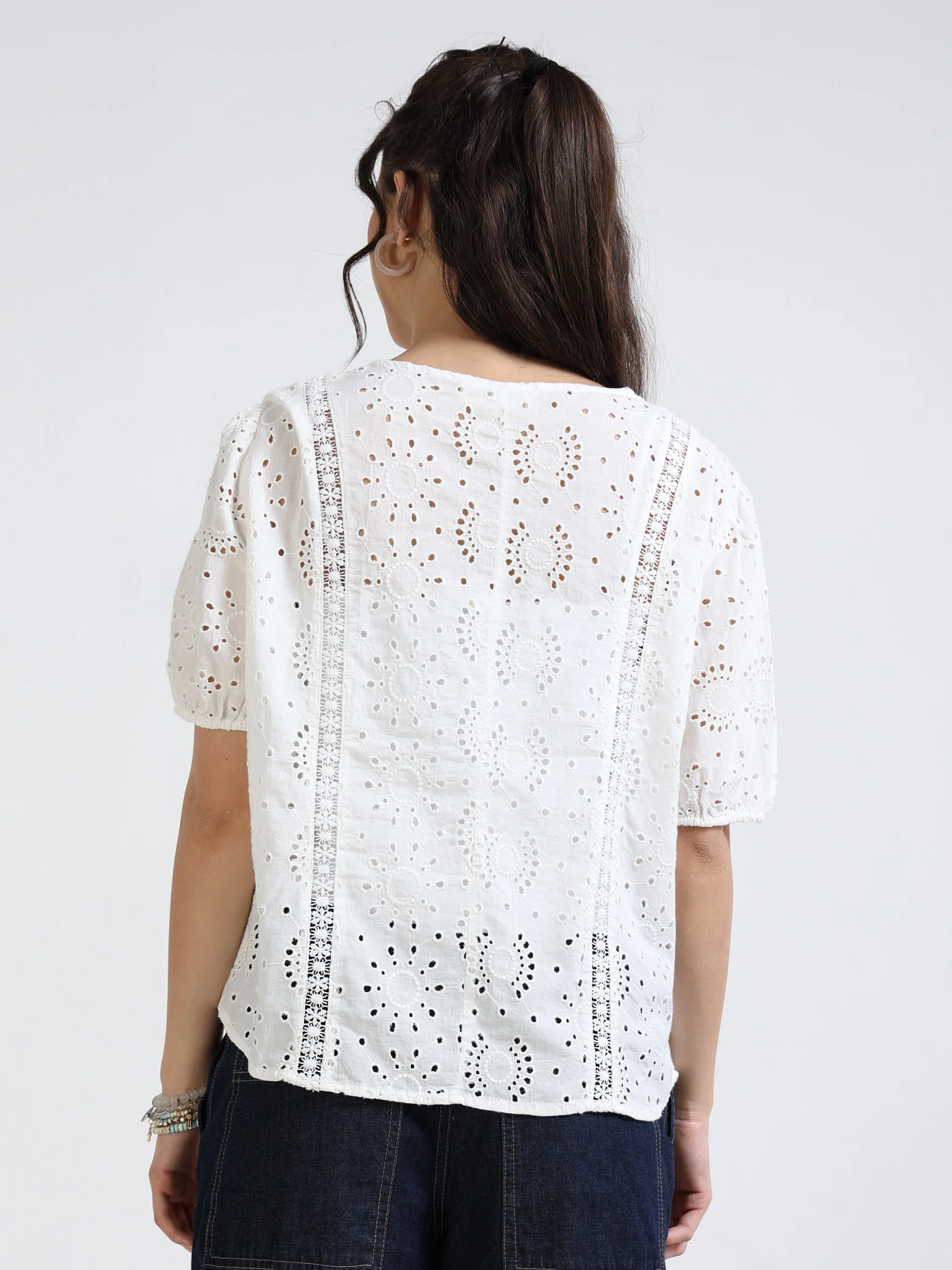 Women White Schiffli Top - Image 3