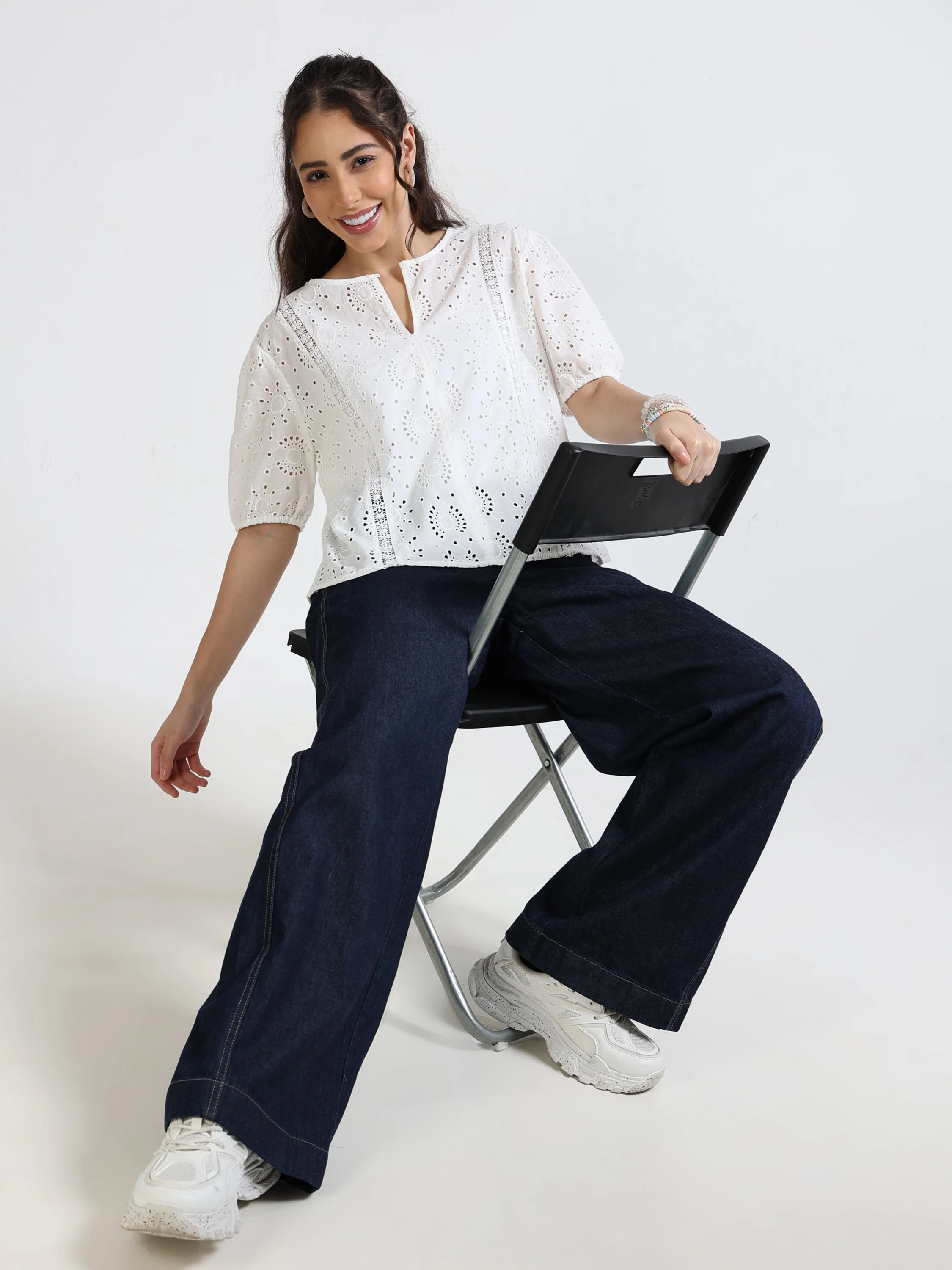 Women White Schiffli Top - Image 5