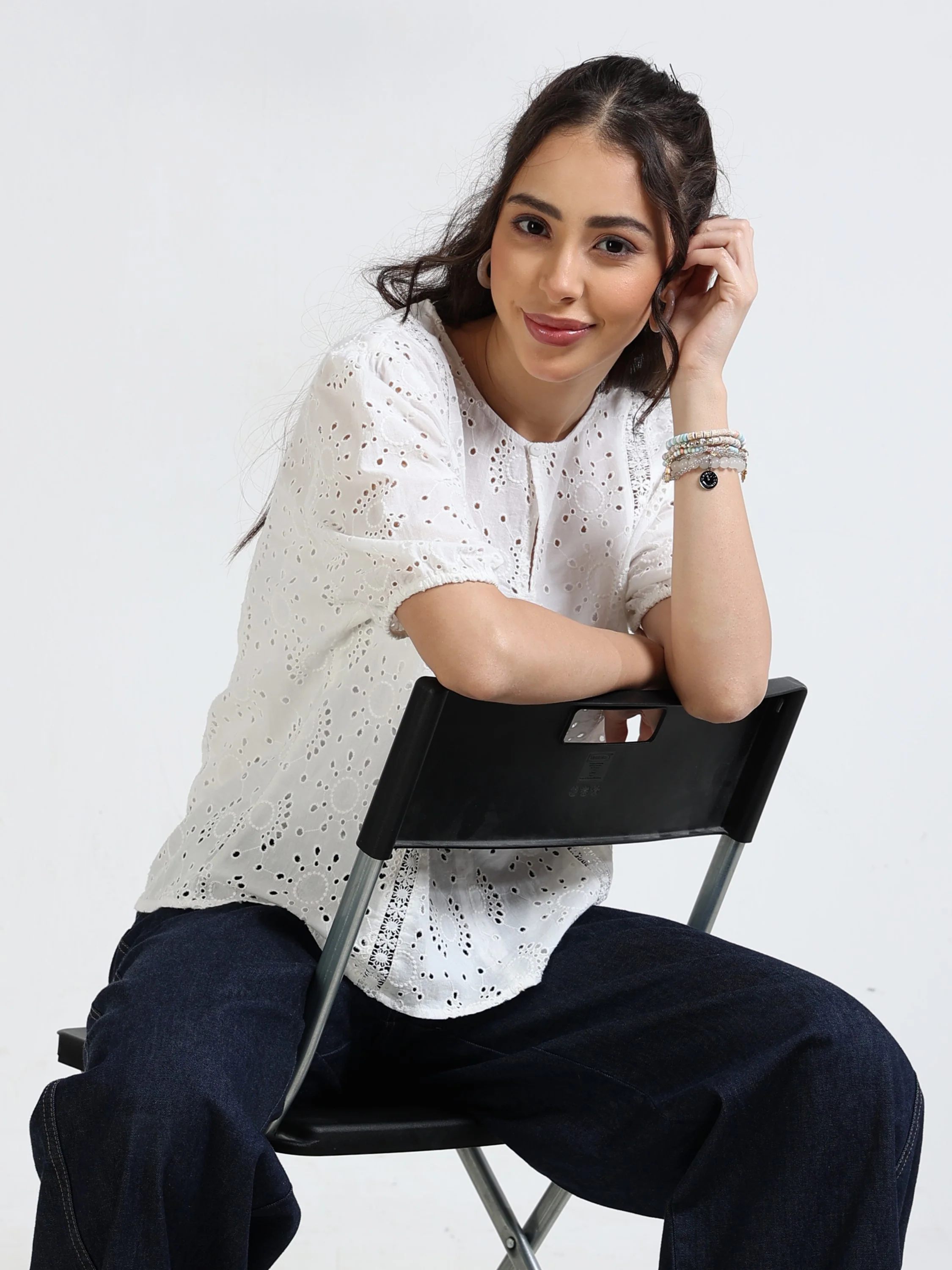 Women White Schiffli Top - Image 6