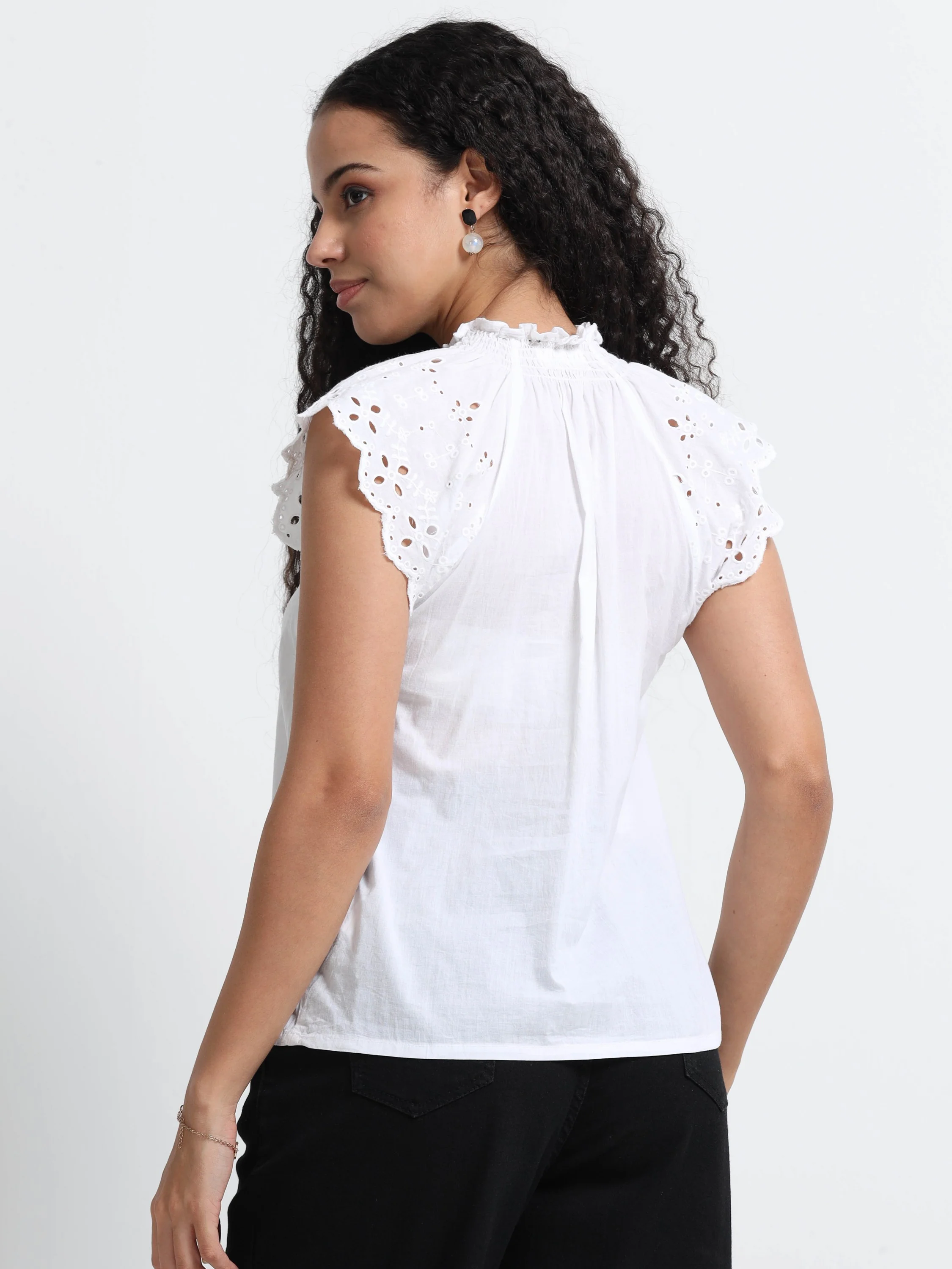 Women White Schiffli Top - Image 4