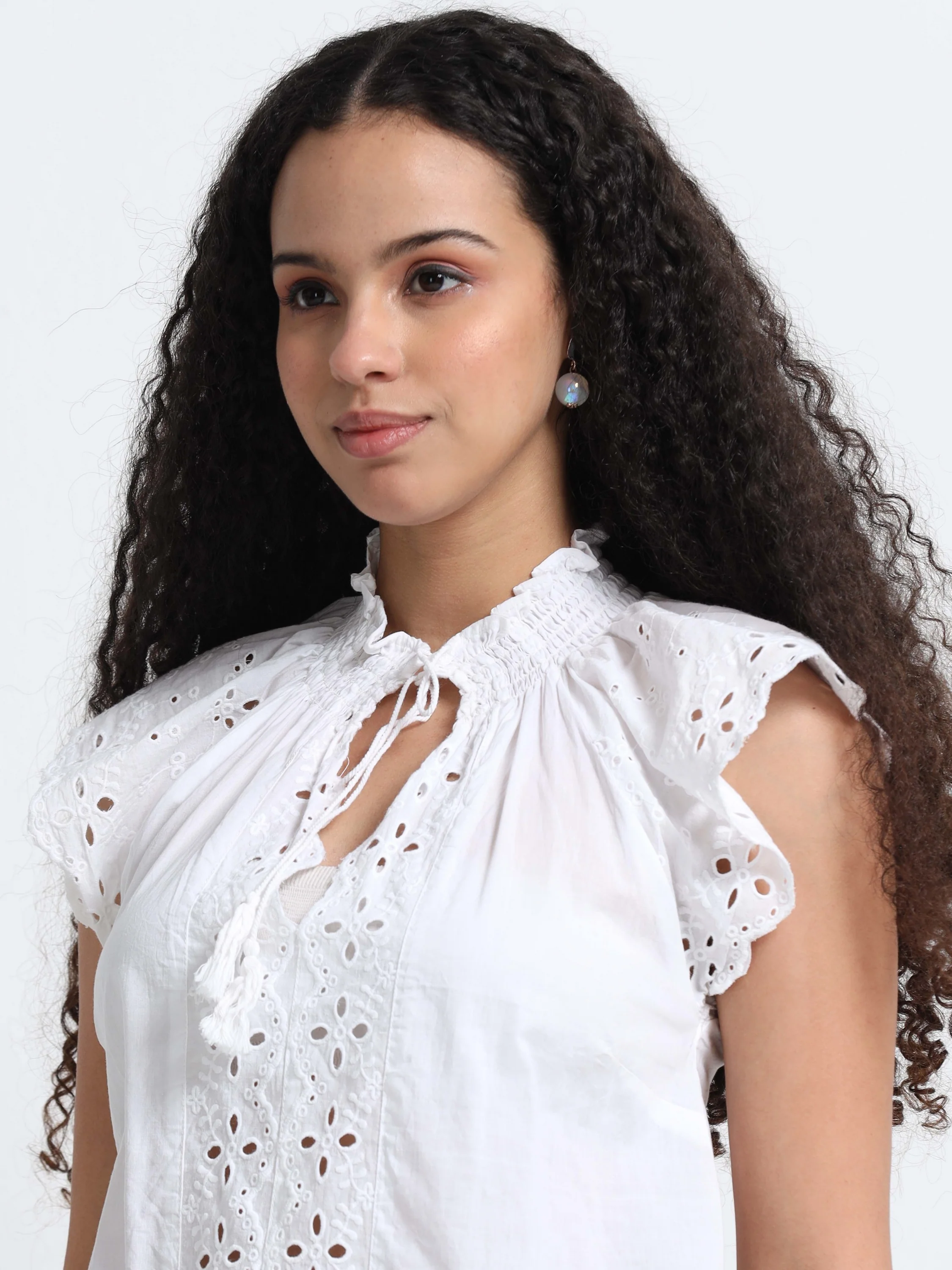 Women White Schiffli Top - Image 5