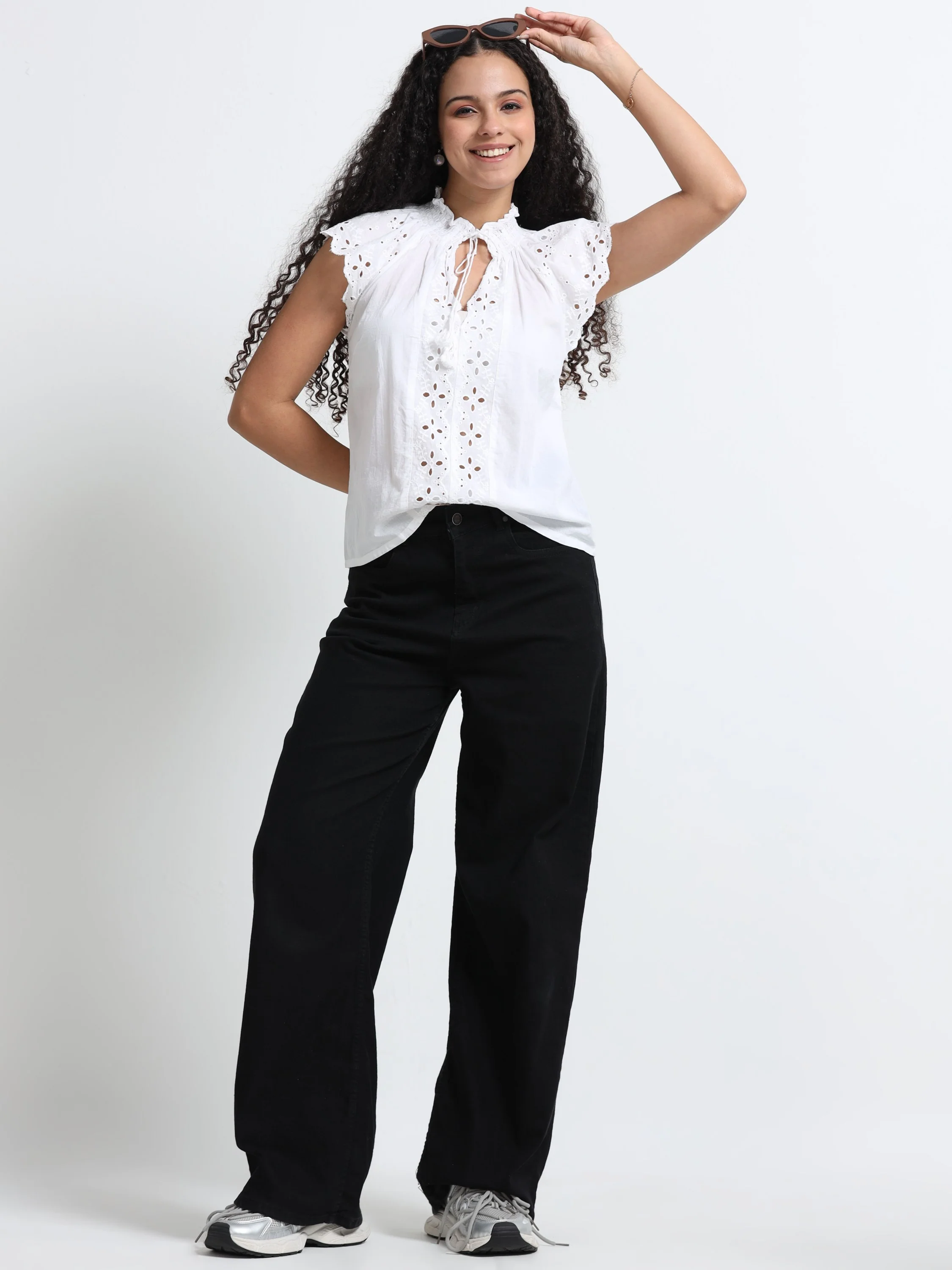 Women White Schiffli Top - Image 6