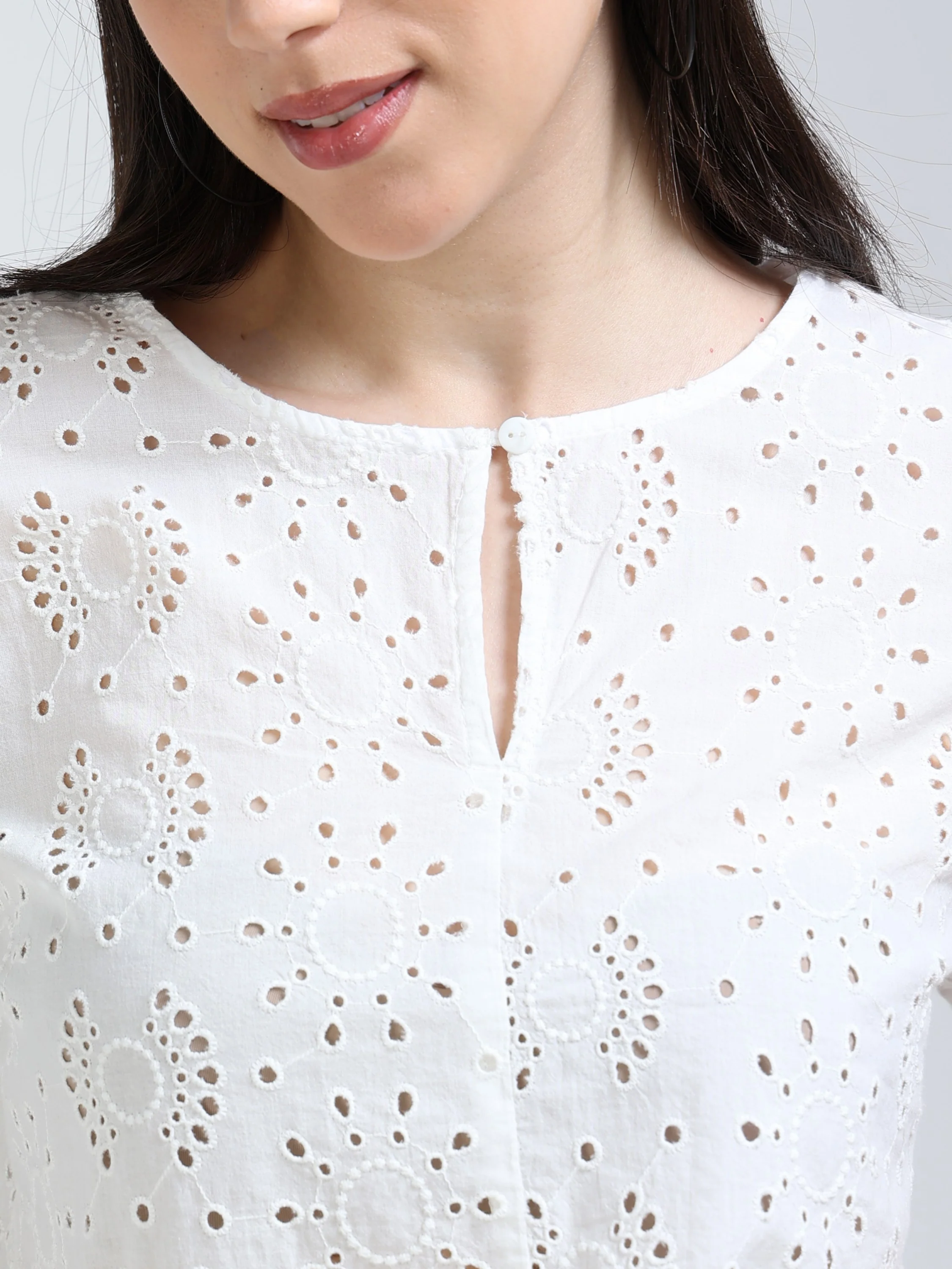 Women White Shiffli Lace Top ( - Image 3