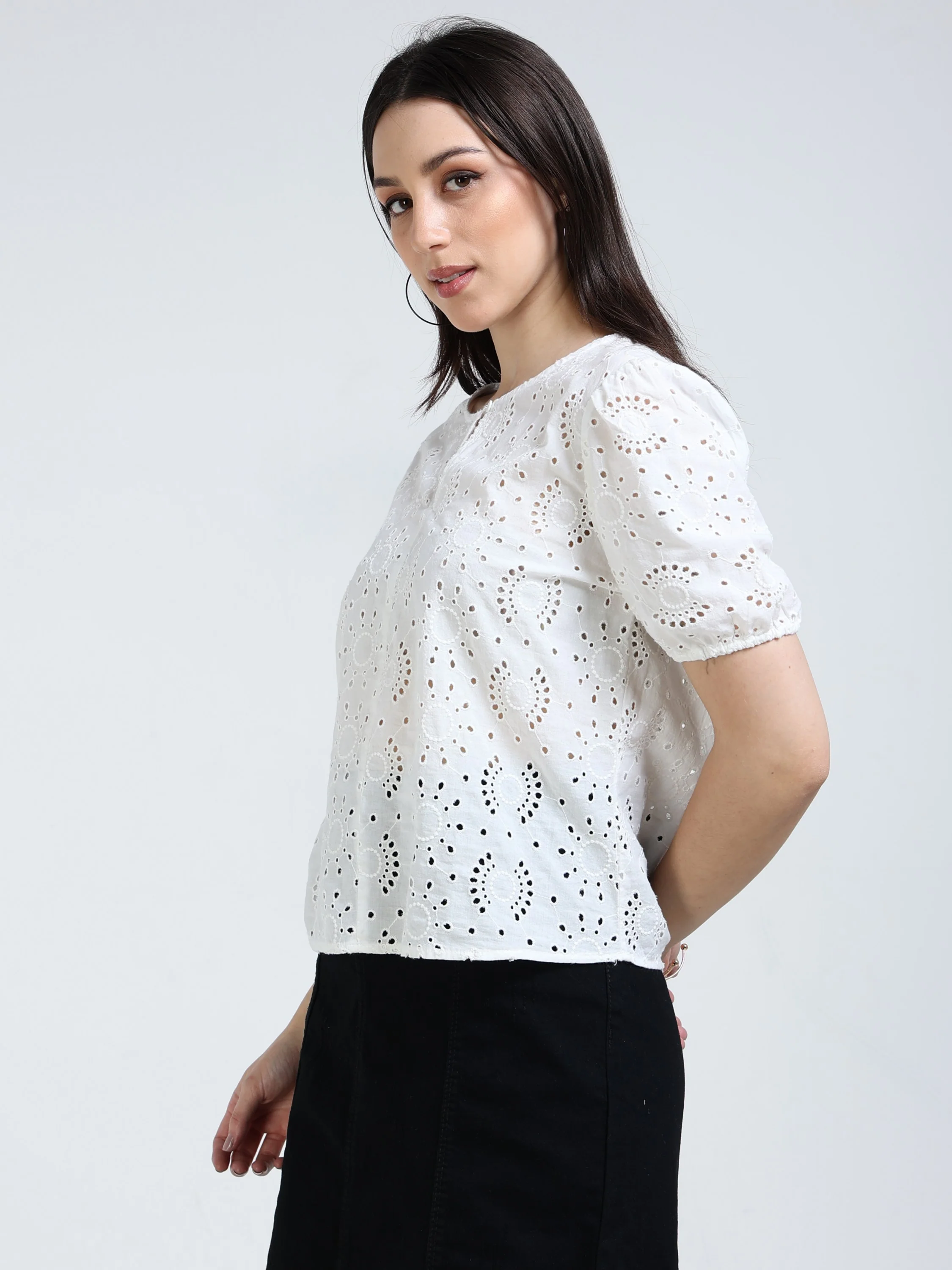 Women White Shiffli Lace Top ( - Image 5