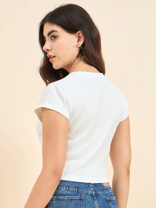 Women White Short Sleeve Tank Top - Image 2